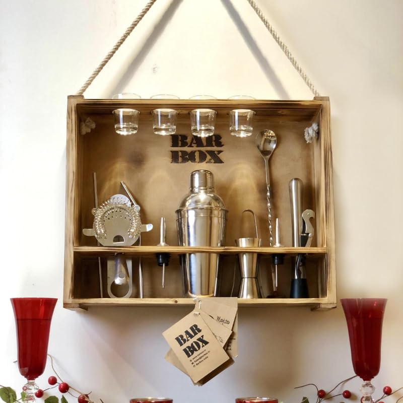 19-Piece Cocktail Shaker Set with Wood Stand - Professional Bartender Kit & Home Bar Accessories - Includes Wine Opener, Mixing Tools & Drinkware - Perfect for Home Bars, Parties & Cocktail Making