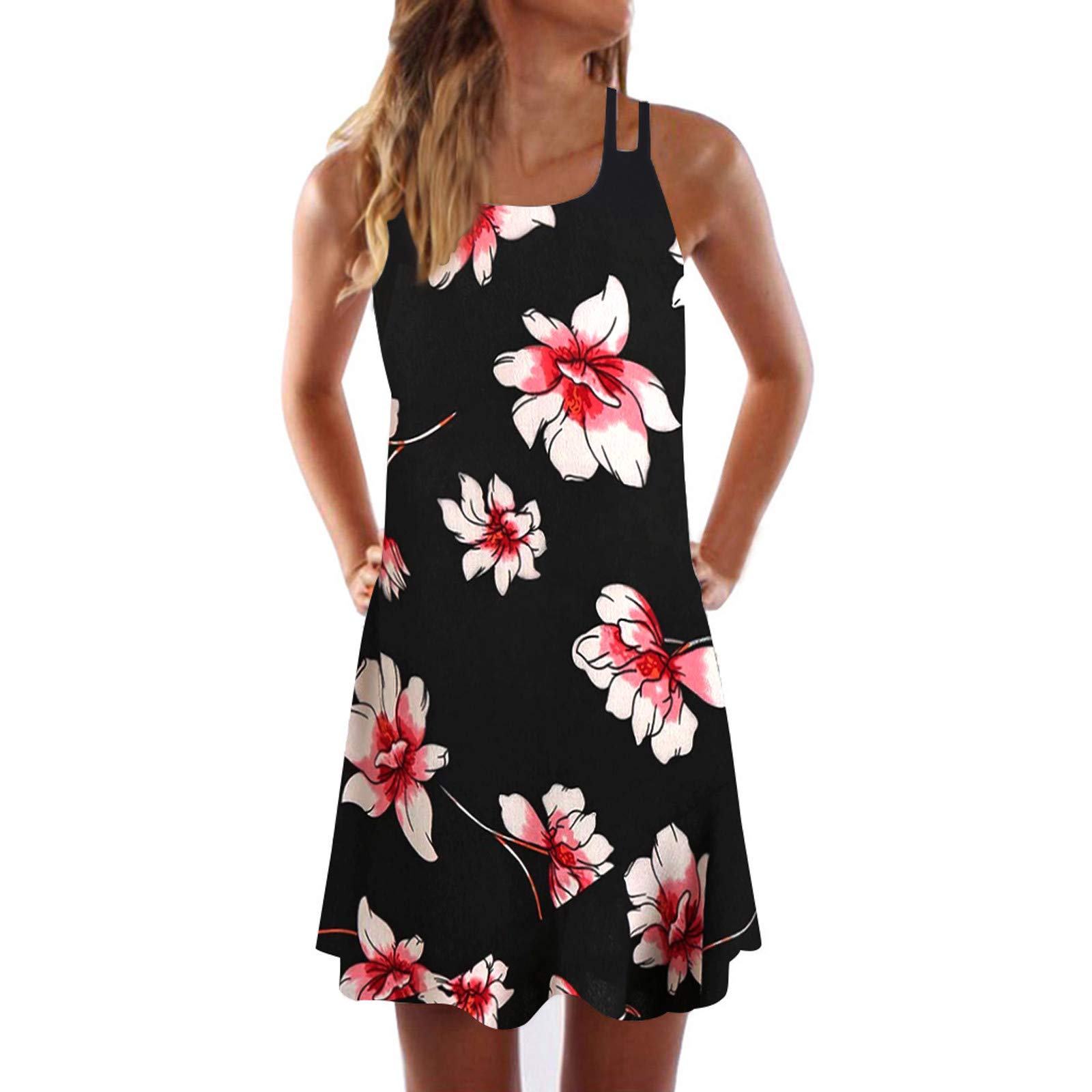 Women's Floral Print Sleeveless Dress - V Neck A-Line Maxi/Mini Sundress for Summer - Casual Beachwear, Vacation Outfit & Party Dress for Women