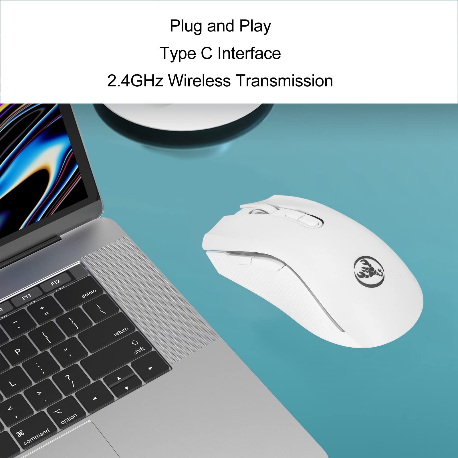 Bewinner RGB Wireless Gaming Mouse - 4800DPI, 2.4G Ergonomic Optical Mouse with 6 Buttons for PC, Laptop, Mac - Perfect for FPS, MOBA Games & Office Work (White)