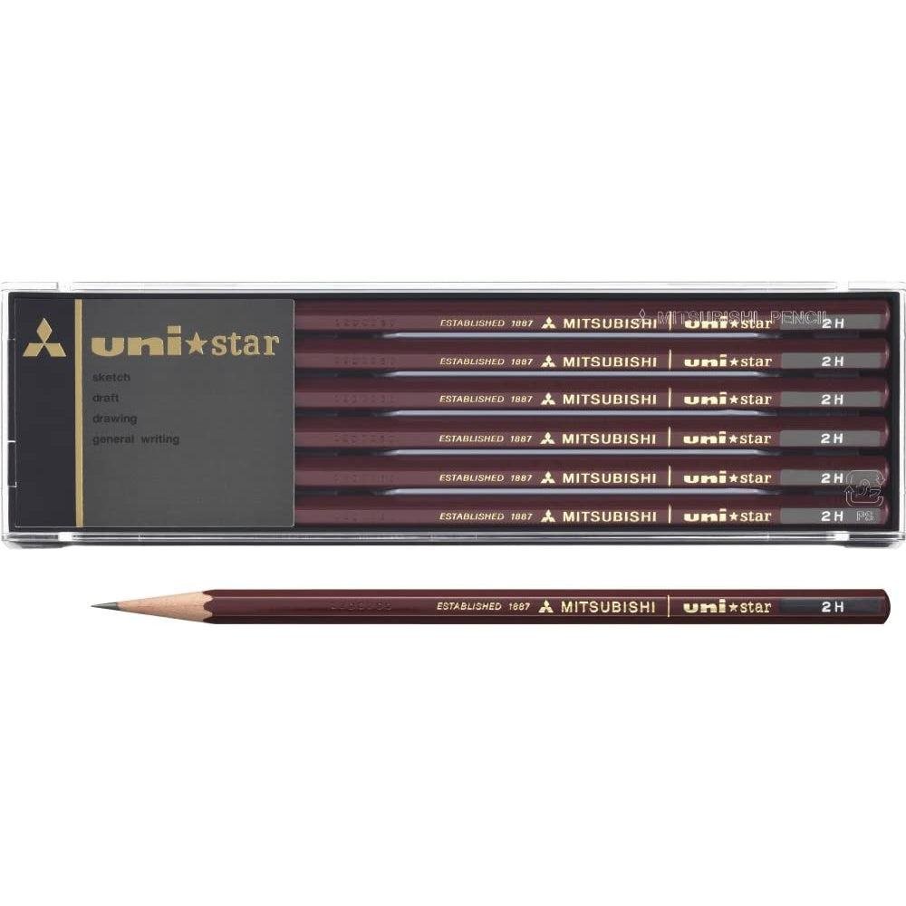 Premium Mitsubishi Uni Star Japanese Graphite Pencils - 2H Hardness (12-Pack) for Sketching, Drawing & Professional Artwork - Ideal for Artists, Architects & Students