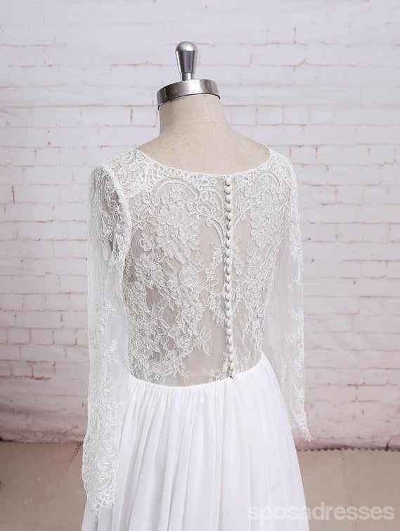 Elegant Long Sleeve Lace Sheer Beach Wedding Dress - Romantic Boho Bridal Gown for Beach Ceremonies & Destination Weddings (WD380)
