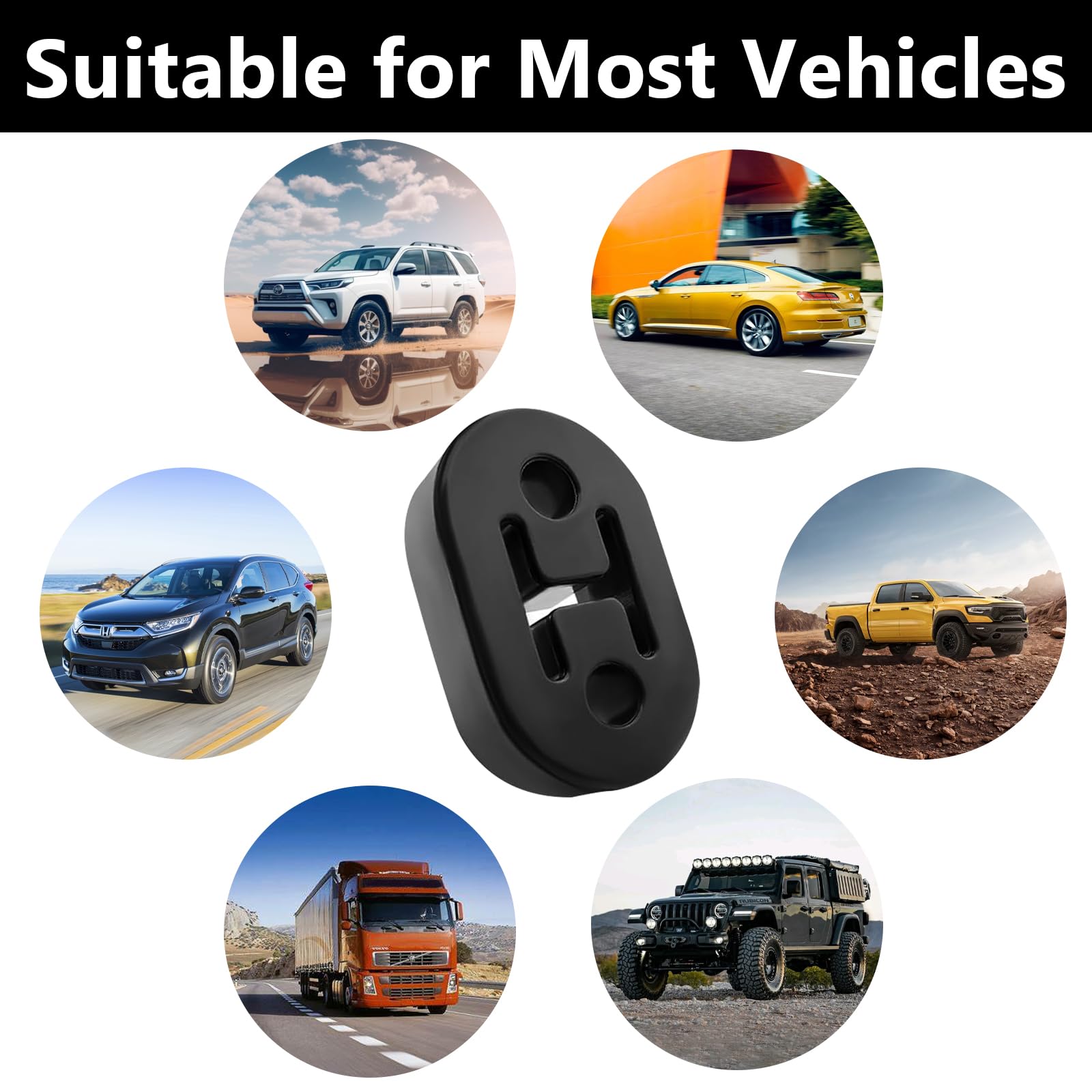 Universal Exhaust Rubber Hanger Mounts - 4PCS Black Rubber Muffler Hangers with 0.47 Inch 2-Hole Design, Durable Suspension Insulator Bushings for Car & Truck Exhaust Systems - Perfect for DIY Repairs & Automotive Maintenance