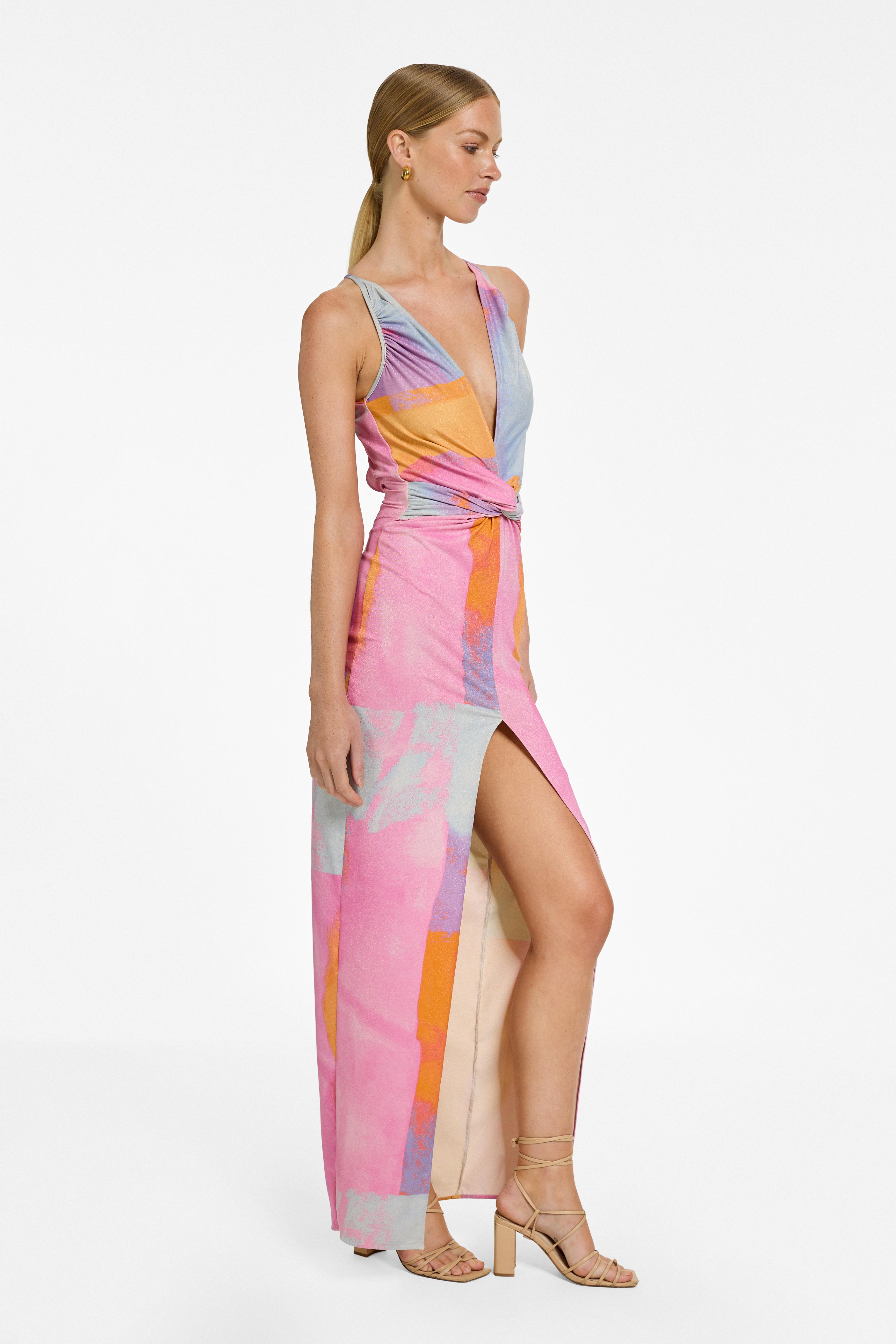 Billie Maxi Dress - Abstract Lurex Flowy Long Dress for Women, Elegant Evening Gown for Party, Wedding, Vacation & Special Occasions