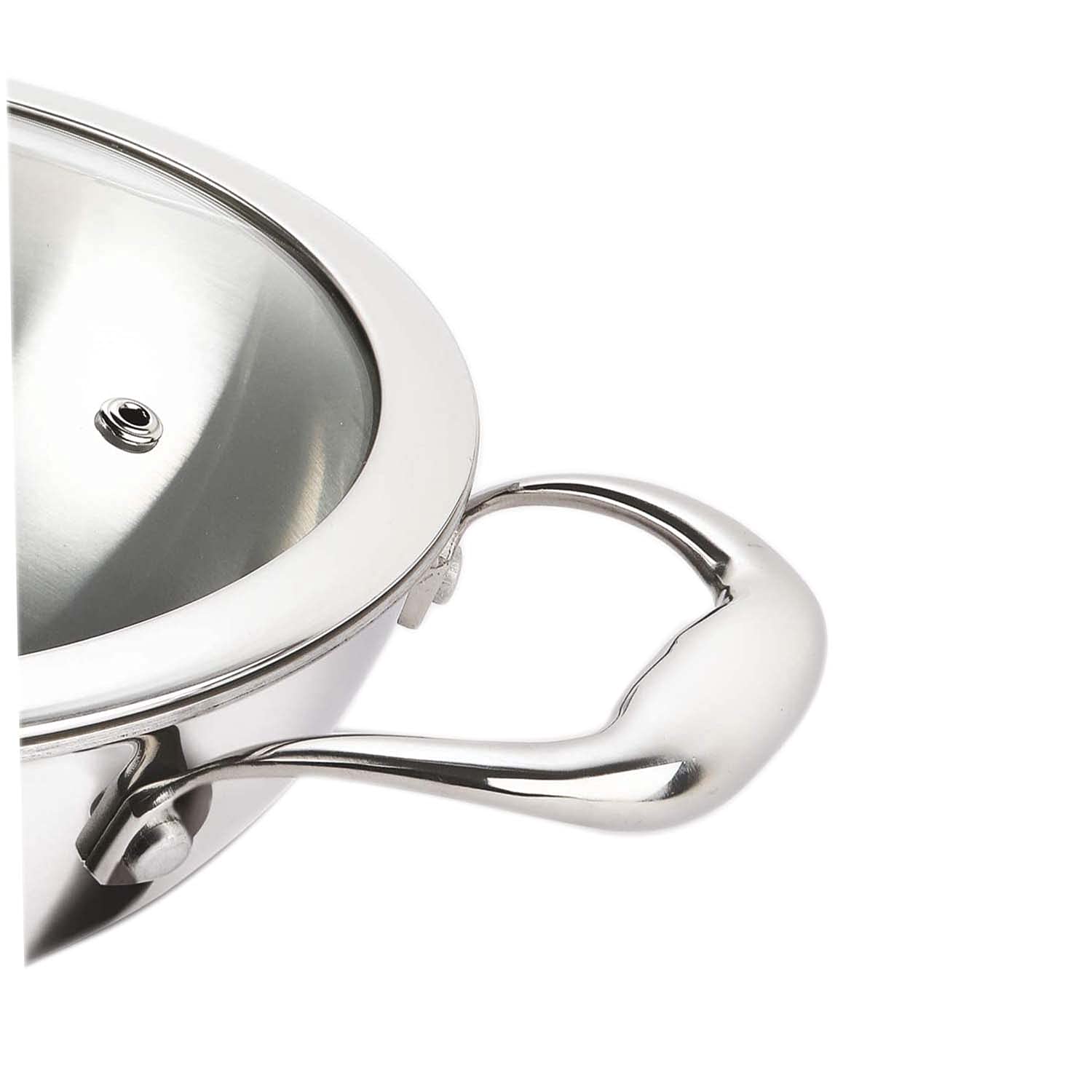 Premium Triply Stainless Steel Deep Kadhai Cookware with Glass Lid - 5L Heavy Duty Indian Wok Pan for Stir Frying, Deep Frying & Curry Making - Ideal for Home Cooking, Restaurant Use & Outdoor Camping