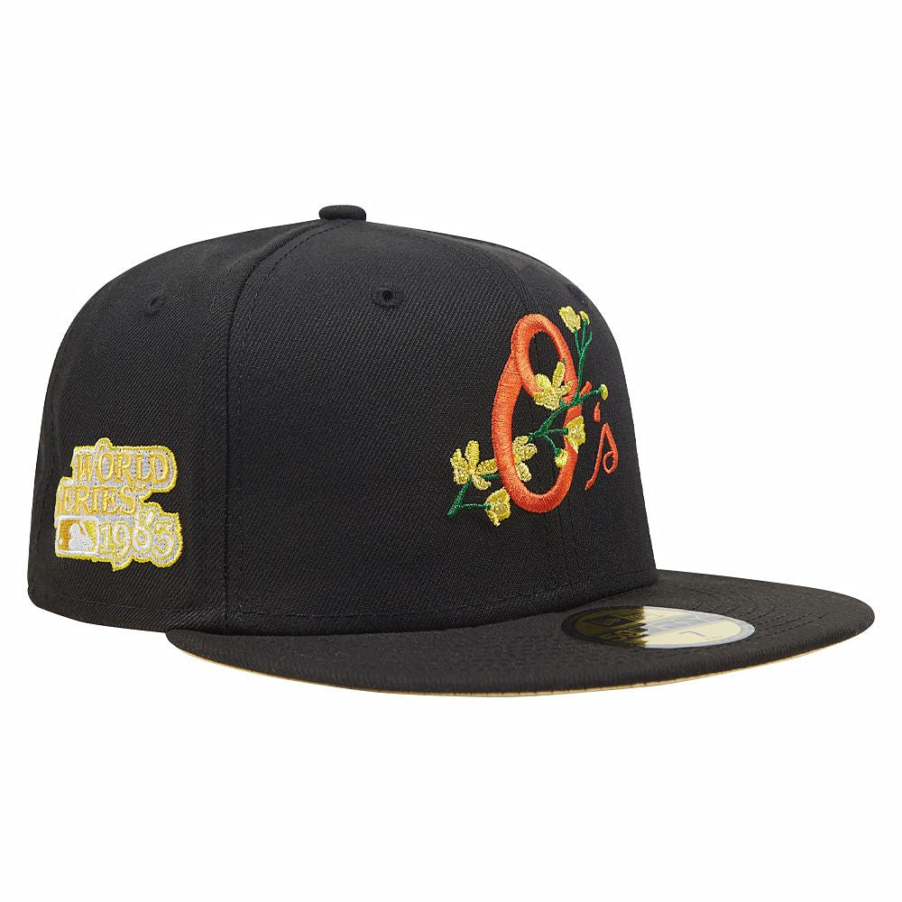 Baltimore Orioles Bloom Fitted Cap - Black MLB Baseball Hat for Men & Women - Perfect for Games, Fan Gear & Casual Wear