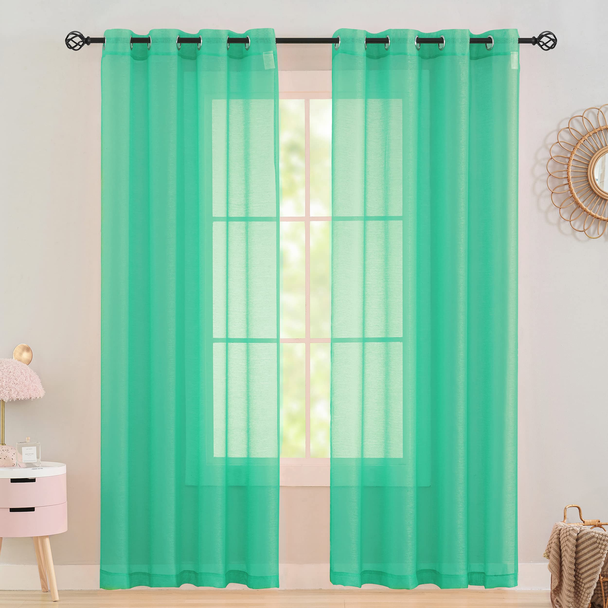 Sheer Voile Curtains 84 Inches Long - Light Filtering Translucent Window Drapes with Grommet Top (Set of 2 Panels, 52x84 Inches) in Turquoise - Perfect for Living Room & Bedroom Decor | Elegant Privacy Solution & Sun Protection for Windows