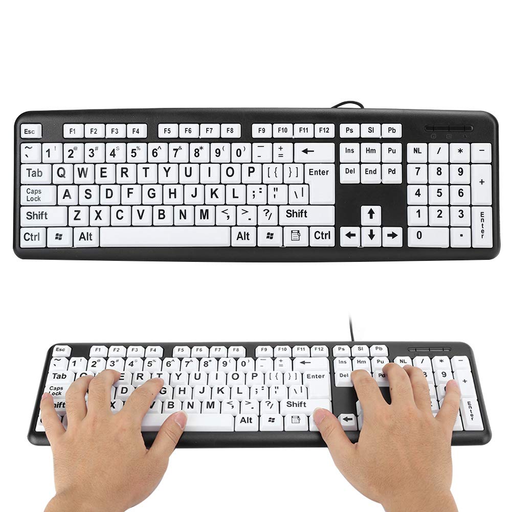 GOTOTOP USB Wired Keyboard with Large Print Keys for Seniors & Low Vision - Foldable Stand for PC/Desktop