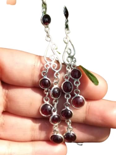Garnet Earrings for Women - Sterling Silver Dangle Earrings, Long Red Gemstone Jewelry | Trendy Fashion Accessories for Wife, Bridesmaids & Anniversary Gifts | Perfect for Weddings, Parties & Special Occasions