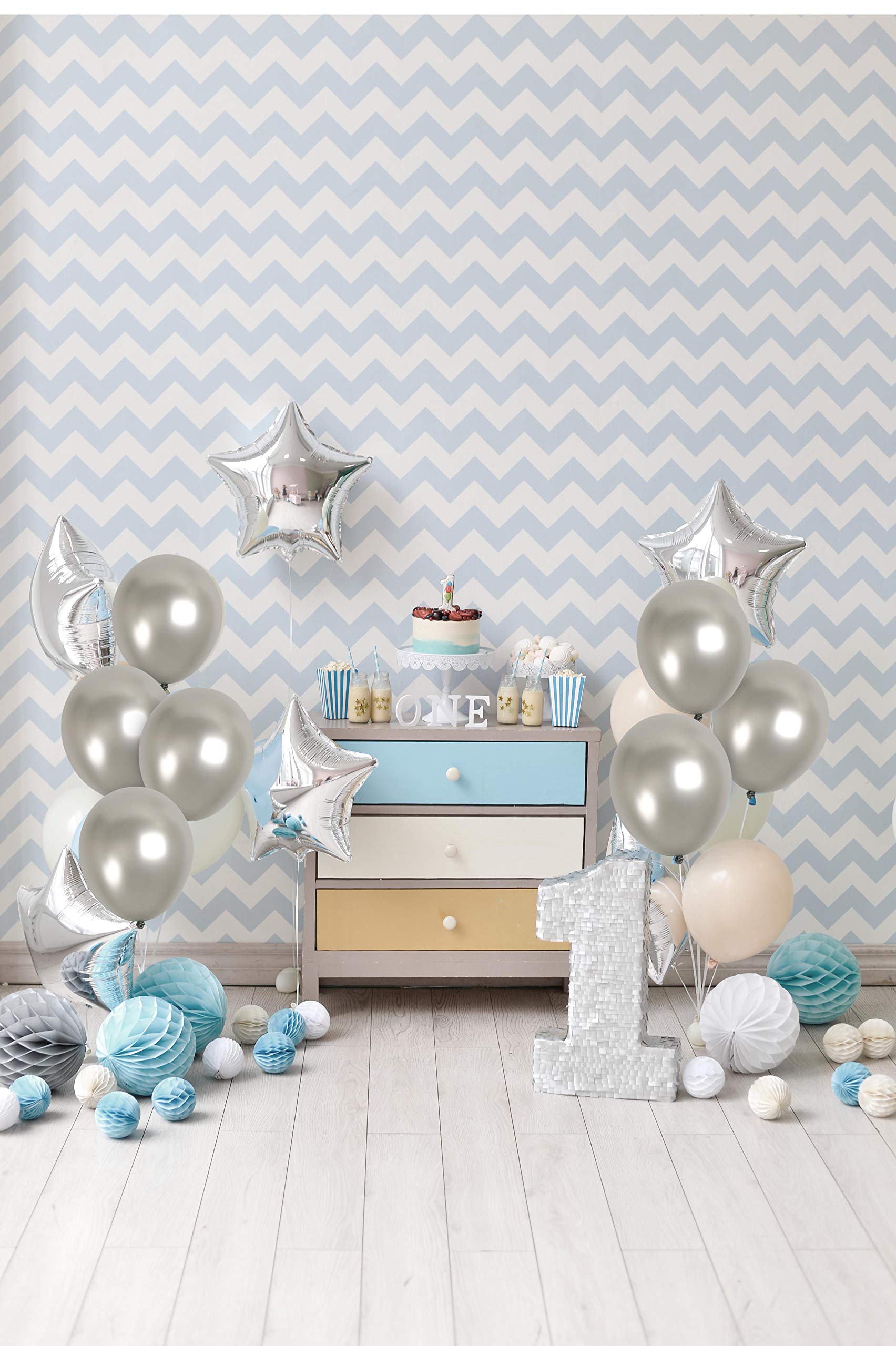 36 Pc Silver Metallic Balloons with 22 Yds Ribbon - 12