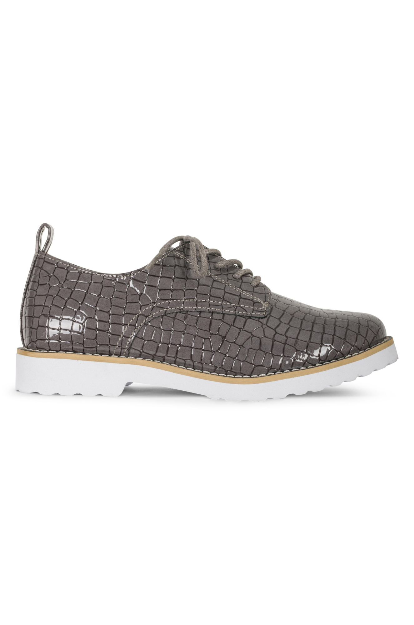 Croft ZZ Women's Faux Patent Leather Lace-Up Shoes in Grey - Stylish & Comfortable for Work, Office & Casual Wear