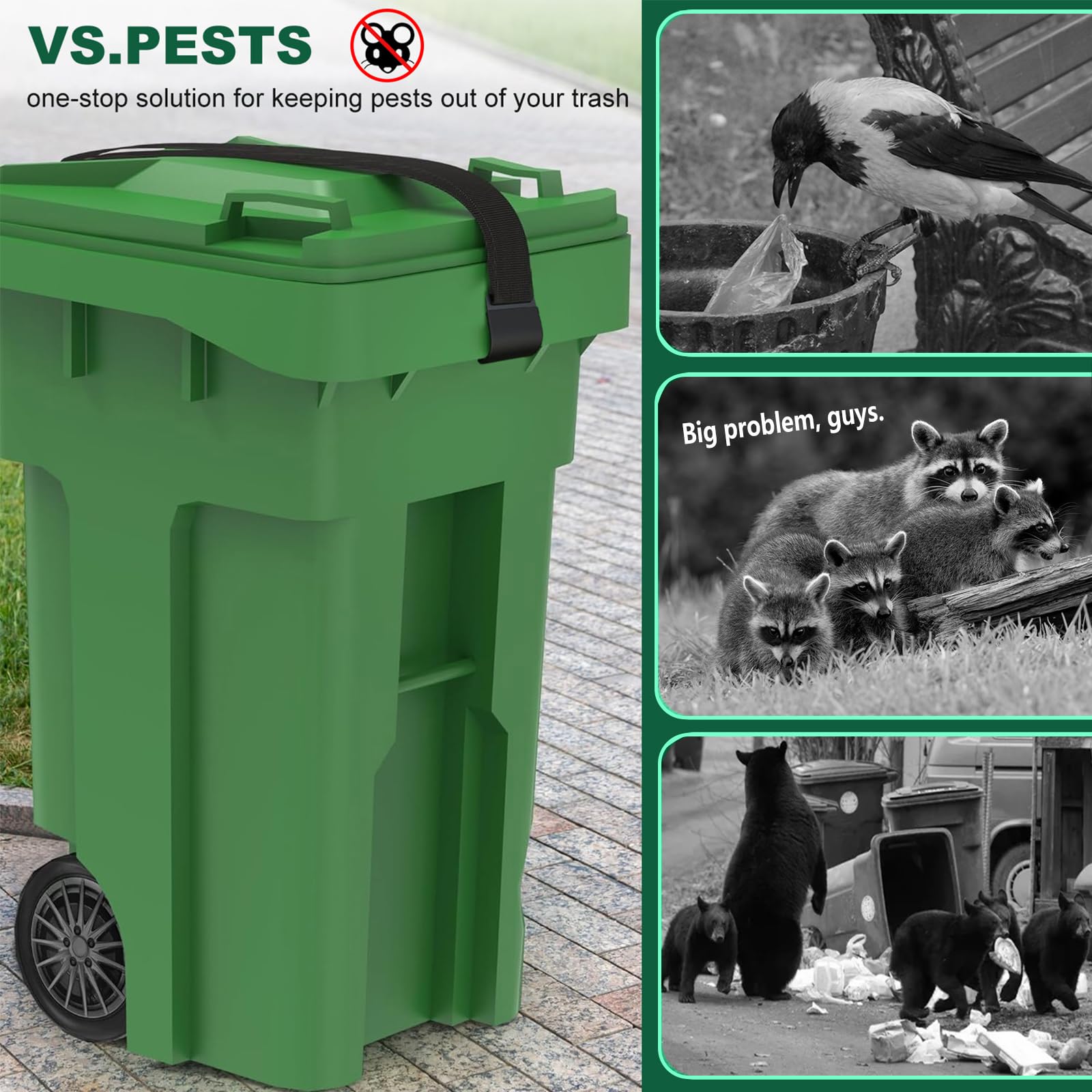 Adjustable Metal Trash Can Locks - Raccoon-Proof Garbage Bin Straps for Outdoor Use, Durable & Easy Install Animal-Proof Lid Clamps (1 Pack, Black) - Perfect for Backyards, Camping & Wildlife Areas