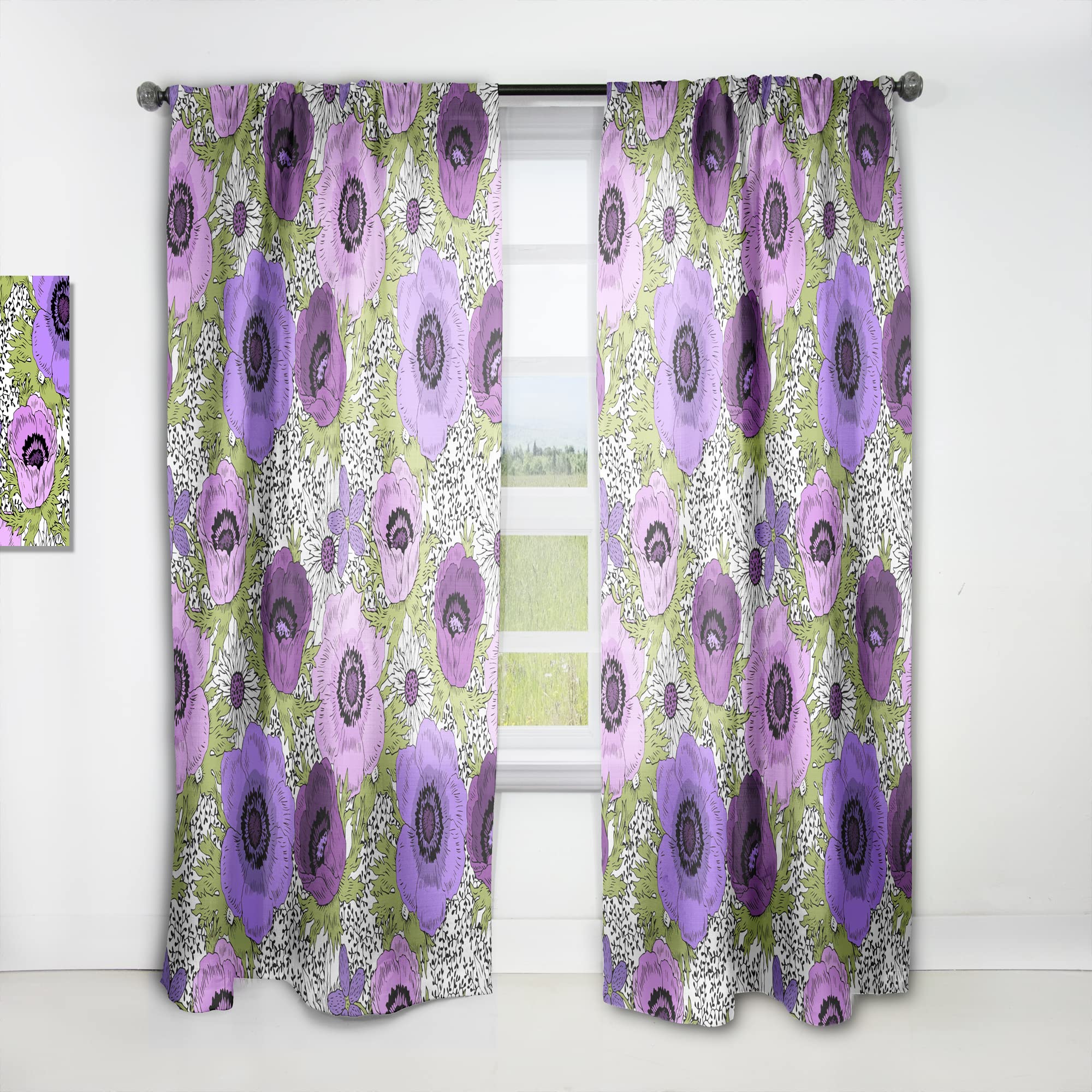 DesignQ Purple Retro Fantasy Flowers Thermal Insulated Curtains - Single Panel 52x120 - Elegant Window Treatments for Bedroom & Living Room - Perfect for Home Decor, Privacy & Energy Savings