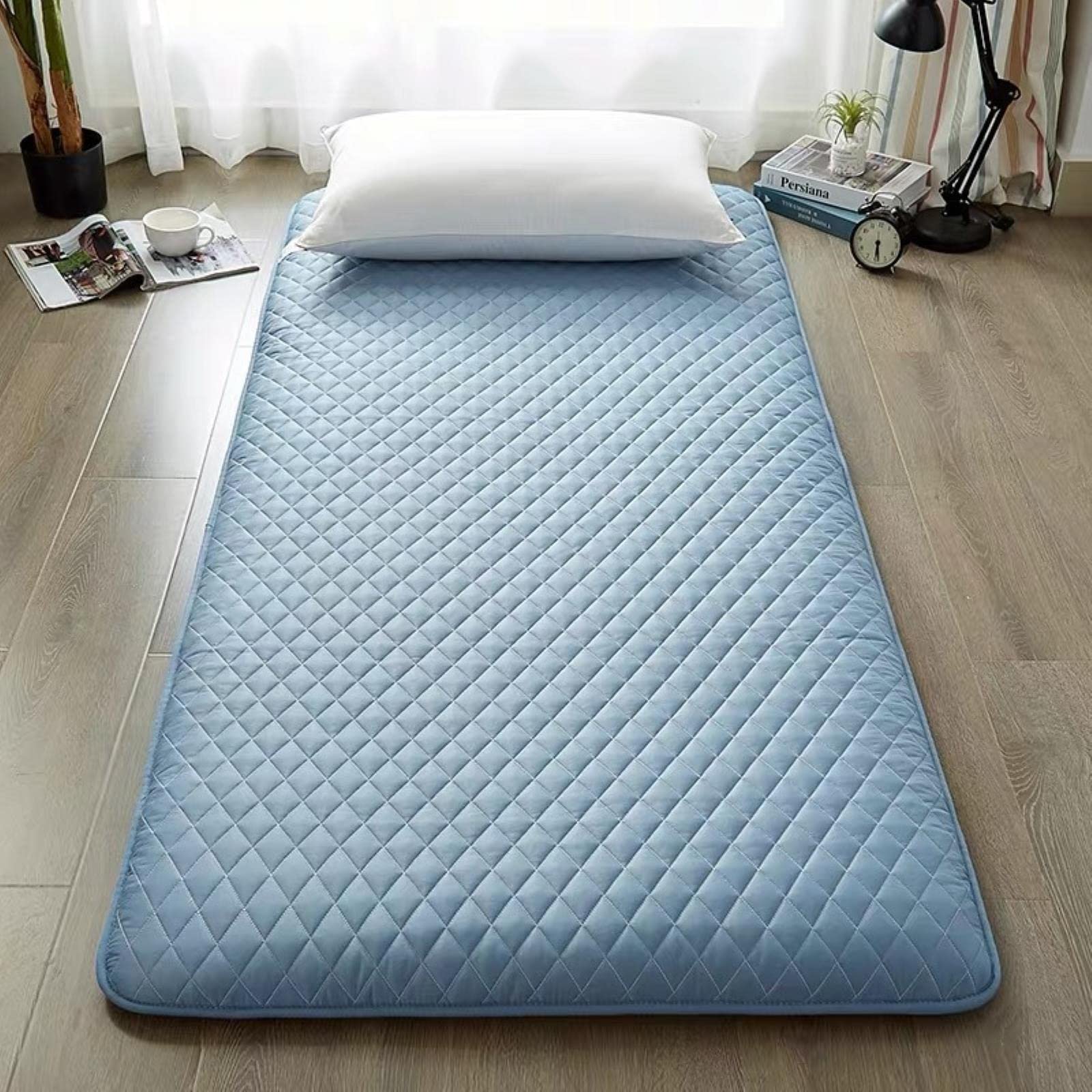 Japanese Style Floor Mattress - Thick Foldable Futon Mattress for Sleeping & Lounging | Portable Tatami Bed for Dorm, Guest Room & Yoga | Soft Double Layer Roll-Up Mattress with Carry Bag