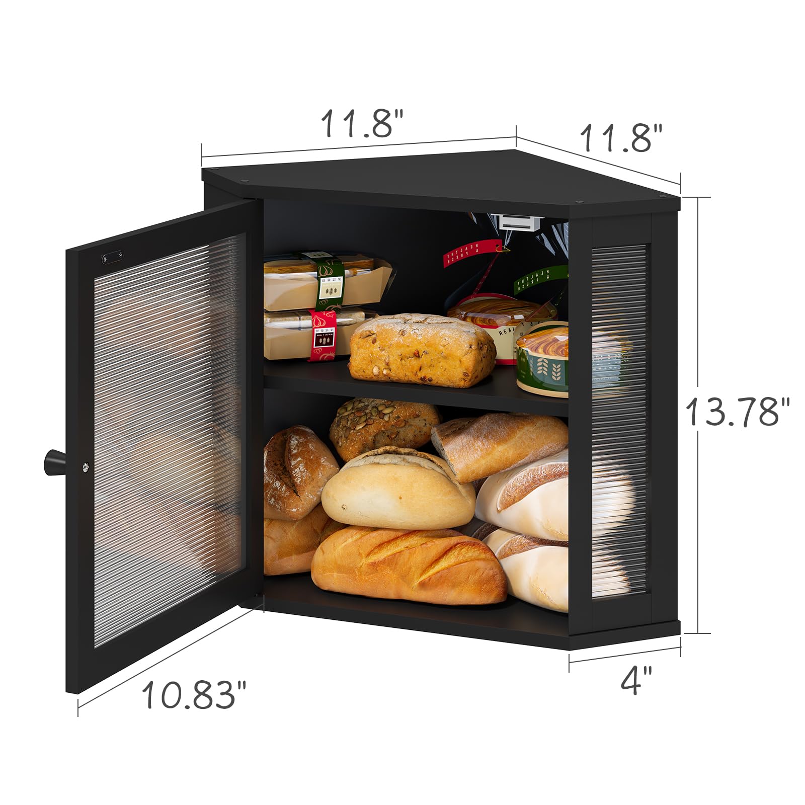 Bamboo Bread Box for Kitchen Counter - Large Capacity Bread Storage Bin with Acrylic Wavy Door Panel - Black Medium Size | Perfect for Organizing Bread, Pastries & Baked Goods on Countertops