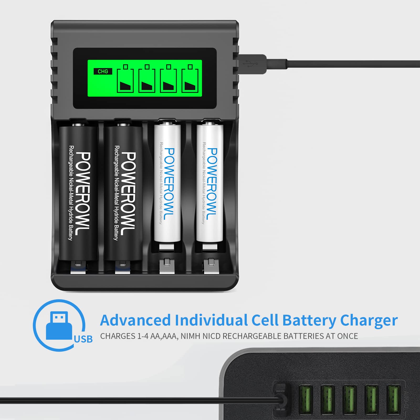 POWEROWL Rechargeable AA Batteries 8-Pack with Smart Charger - High Capacity 2800mAh Ni-MH Double A Batteries, Low Self Discharge for Digital Cameras, Game Controllers & Household Electronics