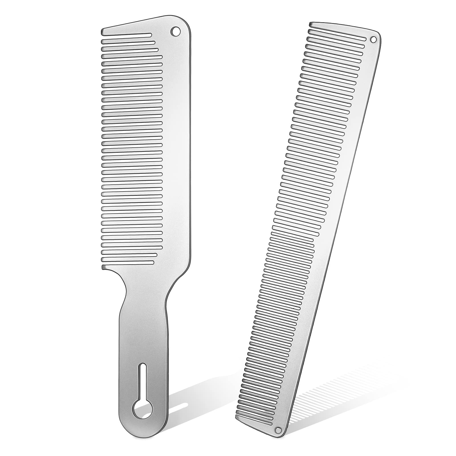 Patelai 2 Pack Stainless Steel Flat Top Clipper Combs for Men & Women - Professional Barber Salon Hair Cutting Tools (2 Styles, Silver) - Perfect for Fades, Buzz Cuts & Styling
