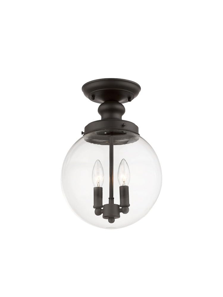 Livex Lighting 50903-07 Bronze Flush Mount Ceiling Light with Clear Glass Shade - Perfect for Bedroom, Hallway & Entryway Lighting