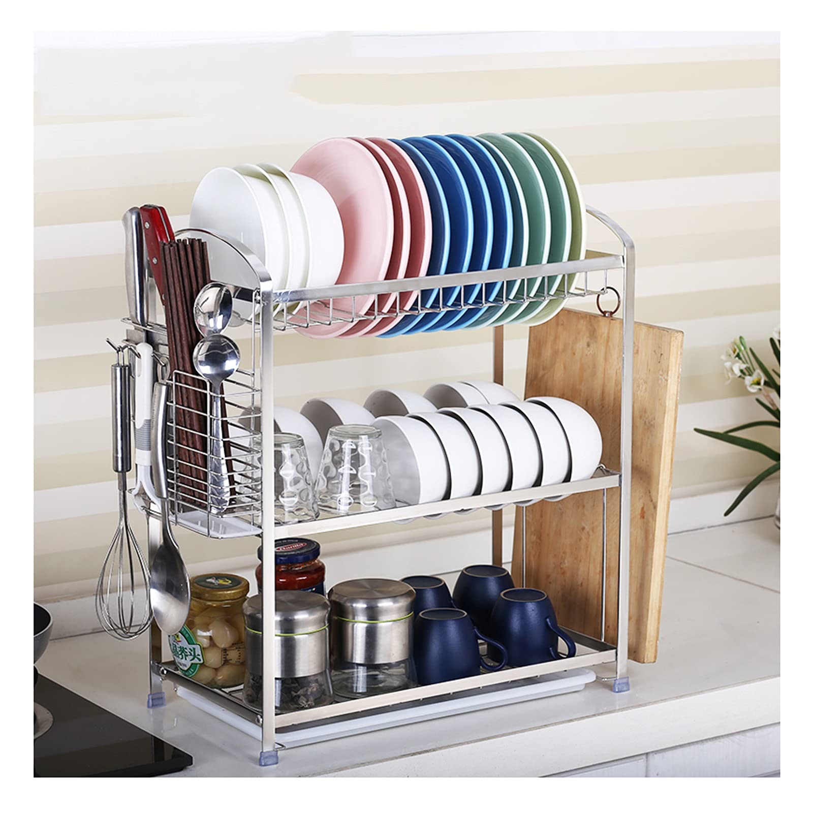 304 Stainless Steel Dish Rack with 3-Tier Shelf - Space Saving Kitchen Organizer for Plates, Bowls & Utensils | Perfect for Small Kitchens, Apartments & RV Living