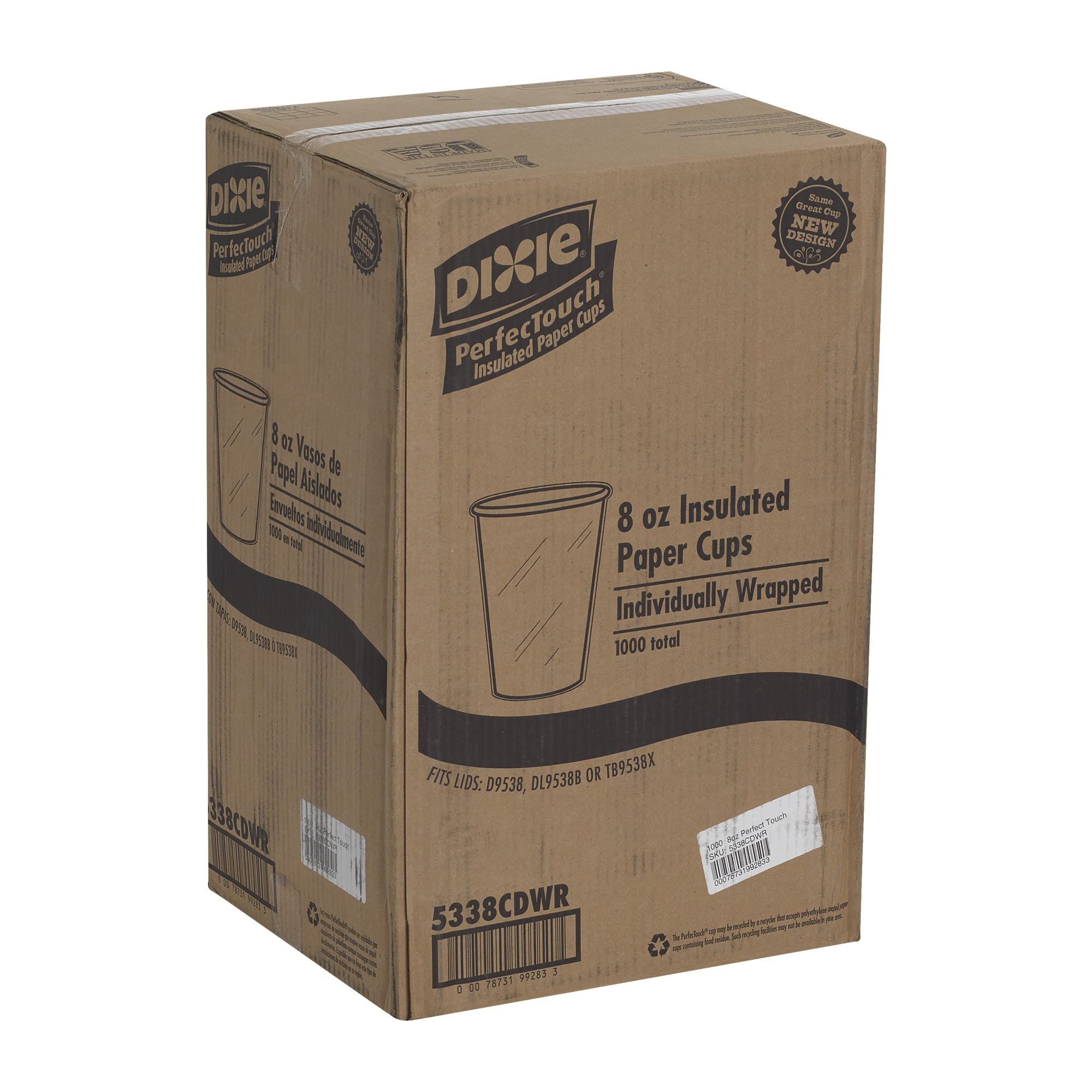 Dixie PerfecTouch Insulated Paper Cups - 8 Oz Coffee Haze (Pack of 1,000) | Hot & Cold Beverage Cups for Coffee, Tea, Office, Cafes & Parties