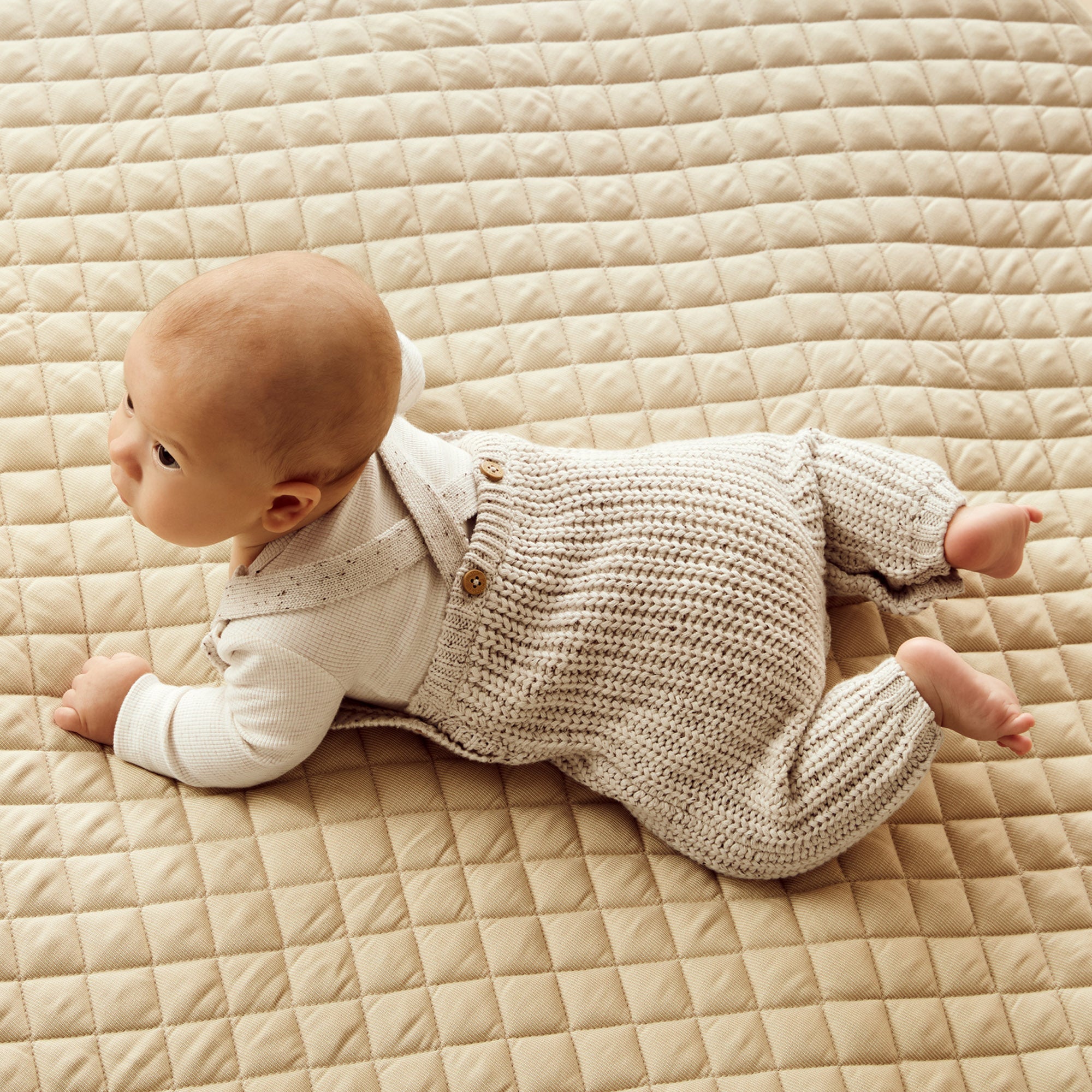 Organic Knitted Cookie and Cream Baby Overalls - Soft & Comfortable for Playtime, Outings & Photo Shoots