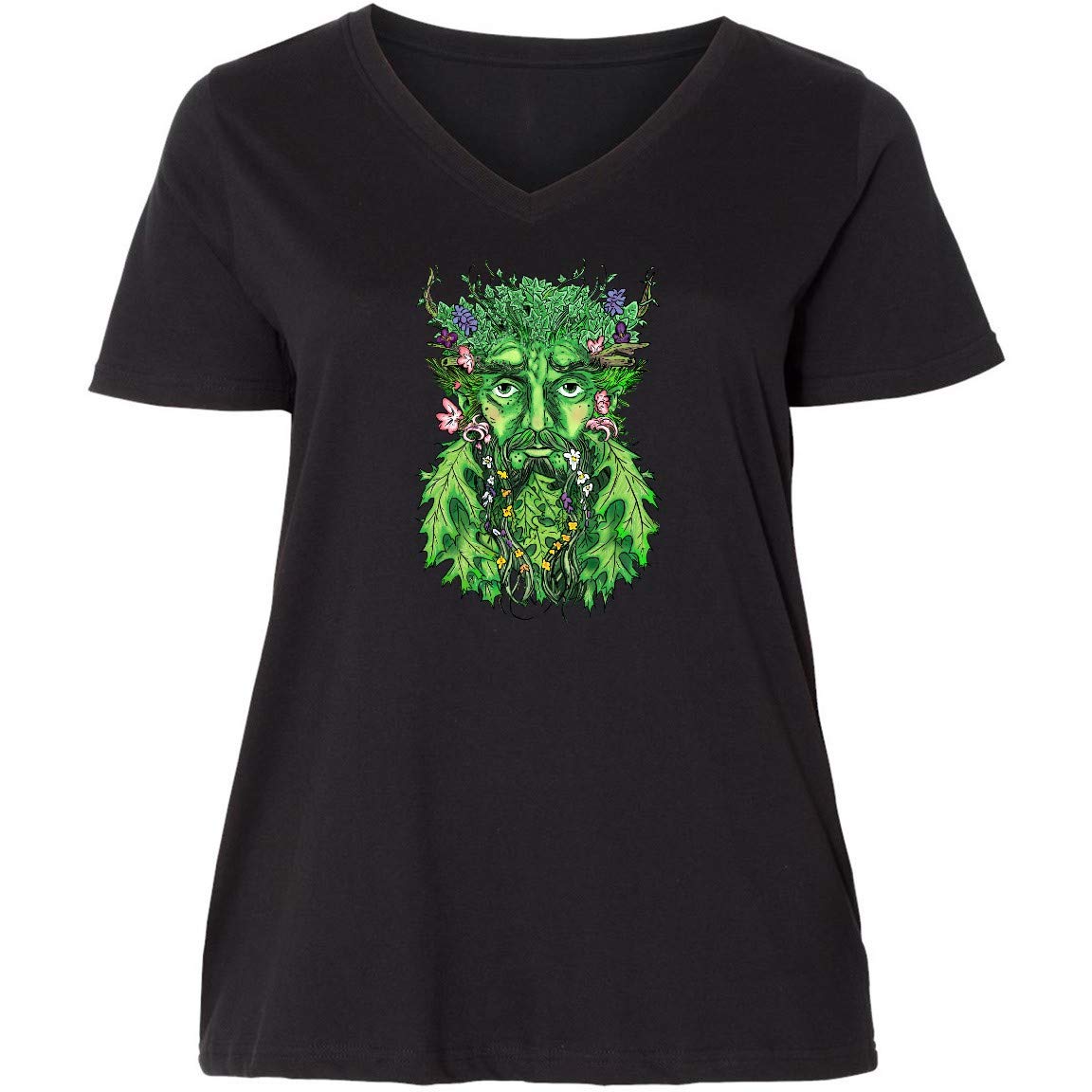 Inktastic 1st Day of Spring Greenman Spring Equinox Women's Plus Size V-Neck T-Shirt - Comfortable & Stylish for Spring Celebrations, Outdoor Events & Casual Wear