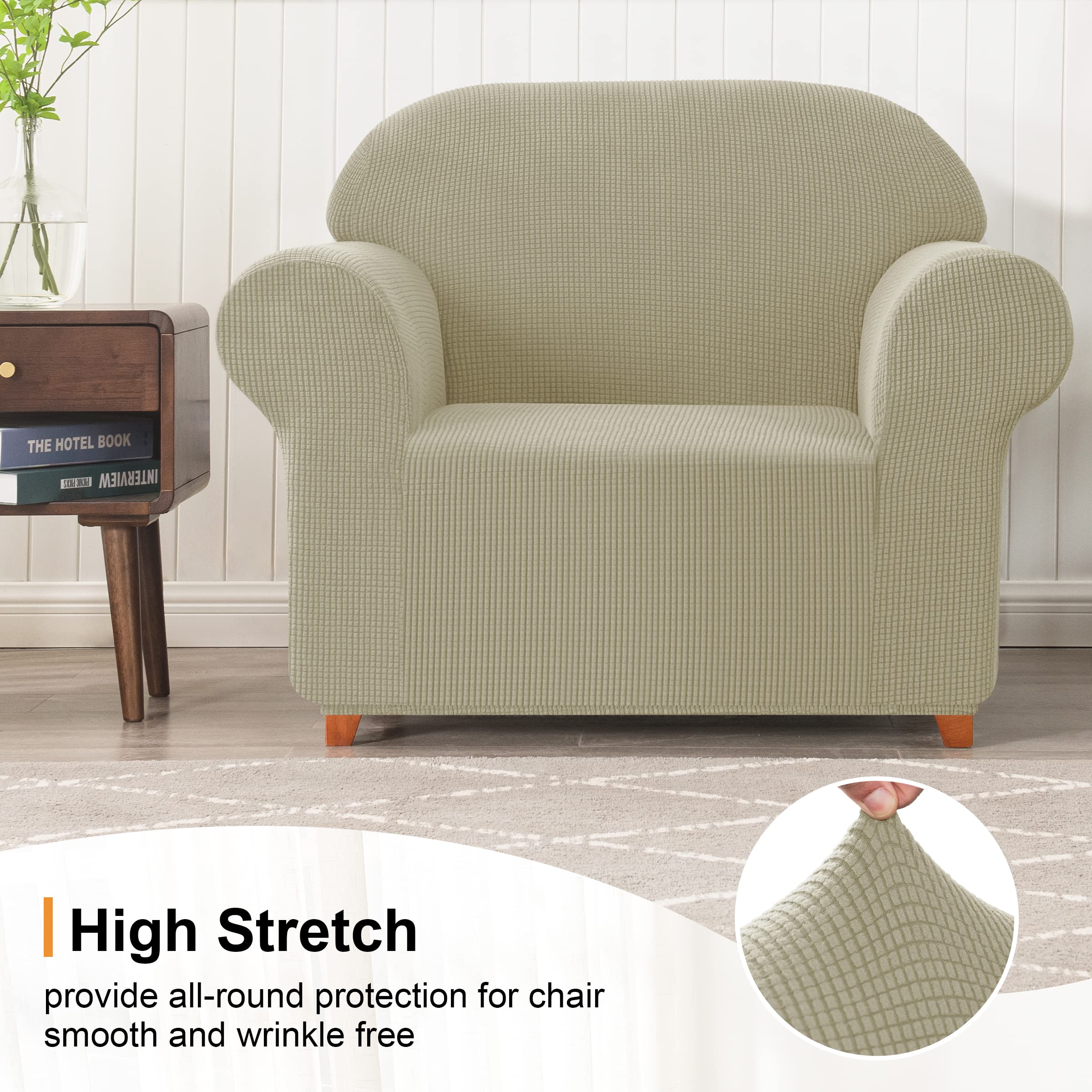 SUBRTEX Stretch Armchair Sofa Slipcover - Washable 1-Piece Cover for 1-Cushion Couch & 1-Seater Chair | Perfect for Living Room, Bedroom or Office (Sand, Small Size)