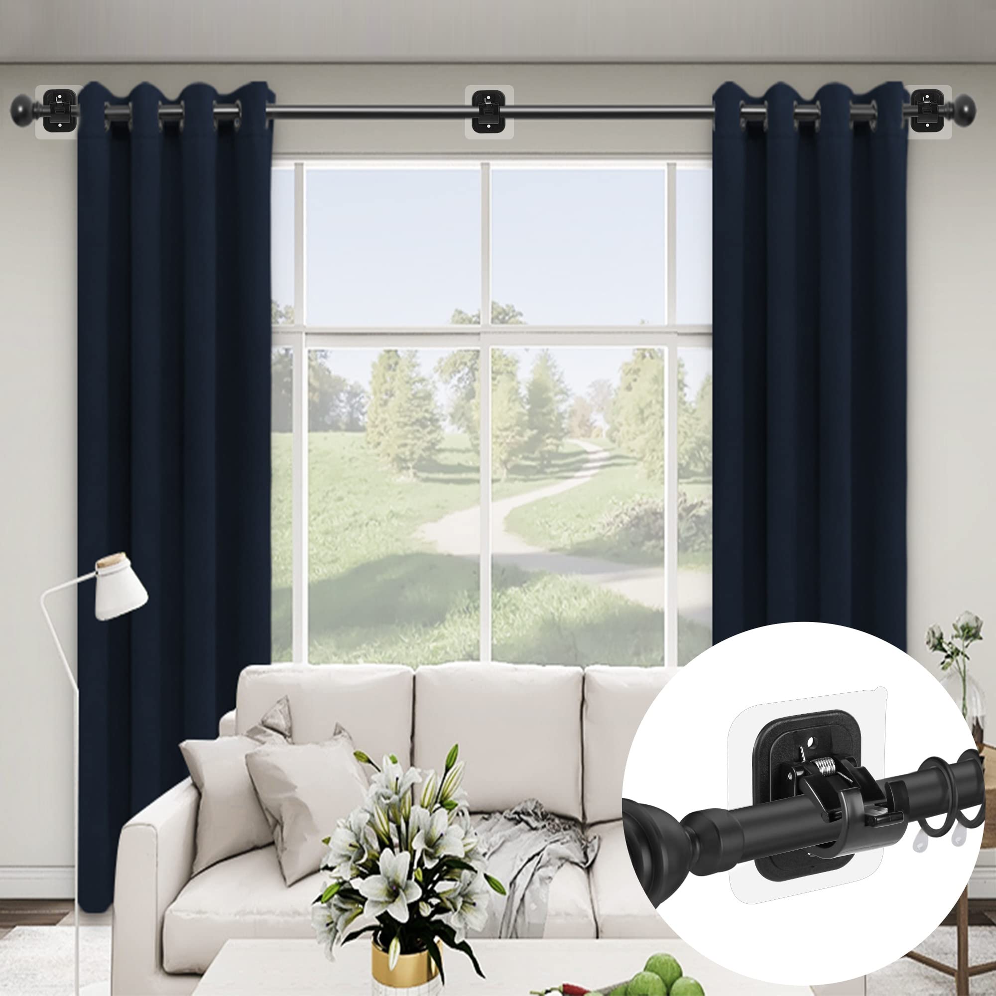 10PCS No Drill Self Adhesive Curtain Rod Holders - Adjustable Brackets for Bathroom, Kitchen, Home & Hotel - Easy Installation, No Tools Needed - Perfect for Windows, Showers & Drapes (Black)