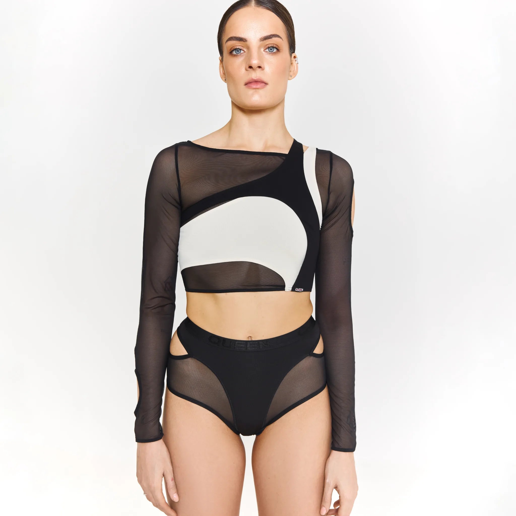 Stylish Hedonist Long Sleeve Top for Women - Black & Cream Colors - Perfect for Casual Outings, Office Wear & Evening Events