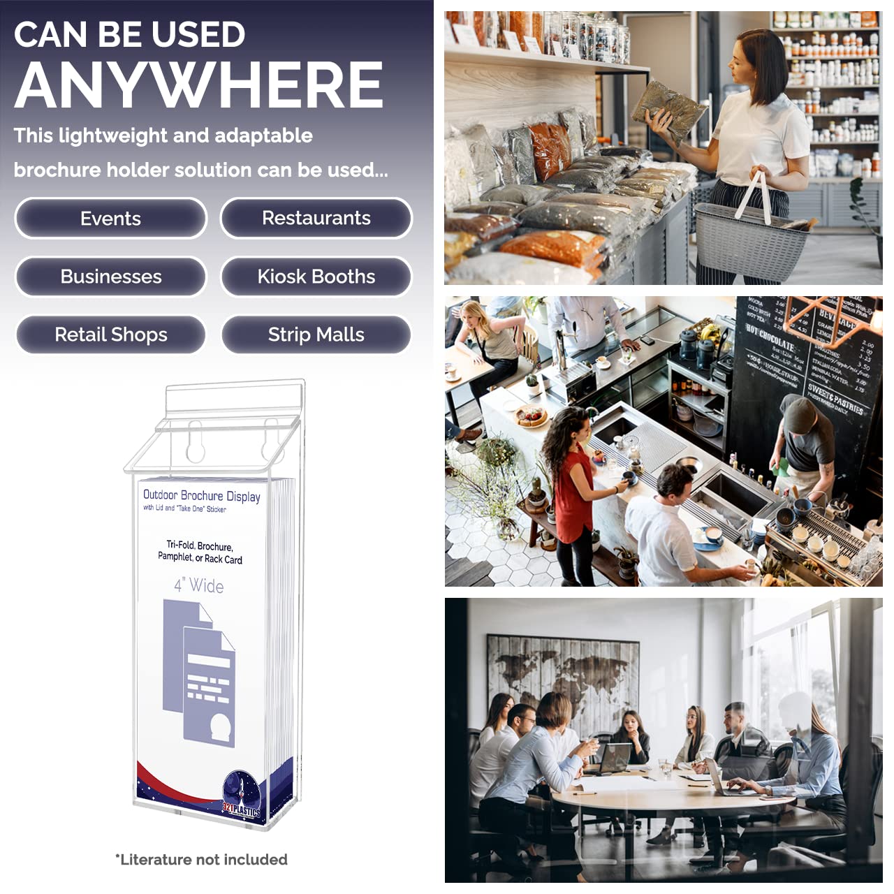 6 Pack Clear Acrylic Wall Mount Brochure Holders for 4
