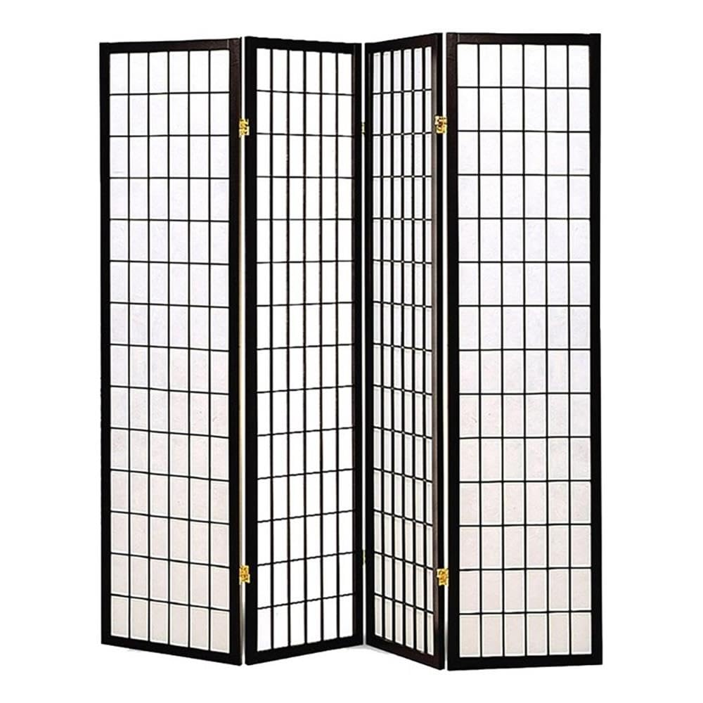 Bowery Hill 4 Panel Contemporary Wood Room Divider Screen - Black & White Modern Folding Partition for Home Office, Living Room & Bedroom Privacy