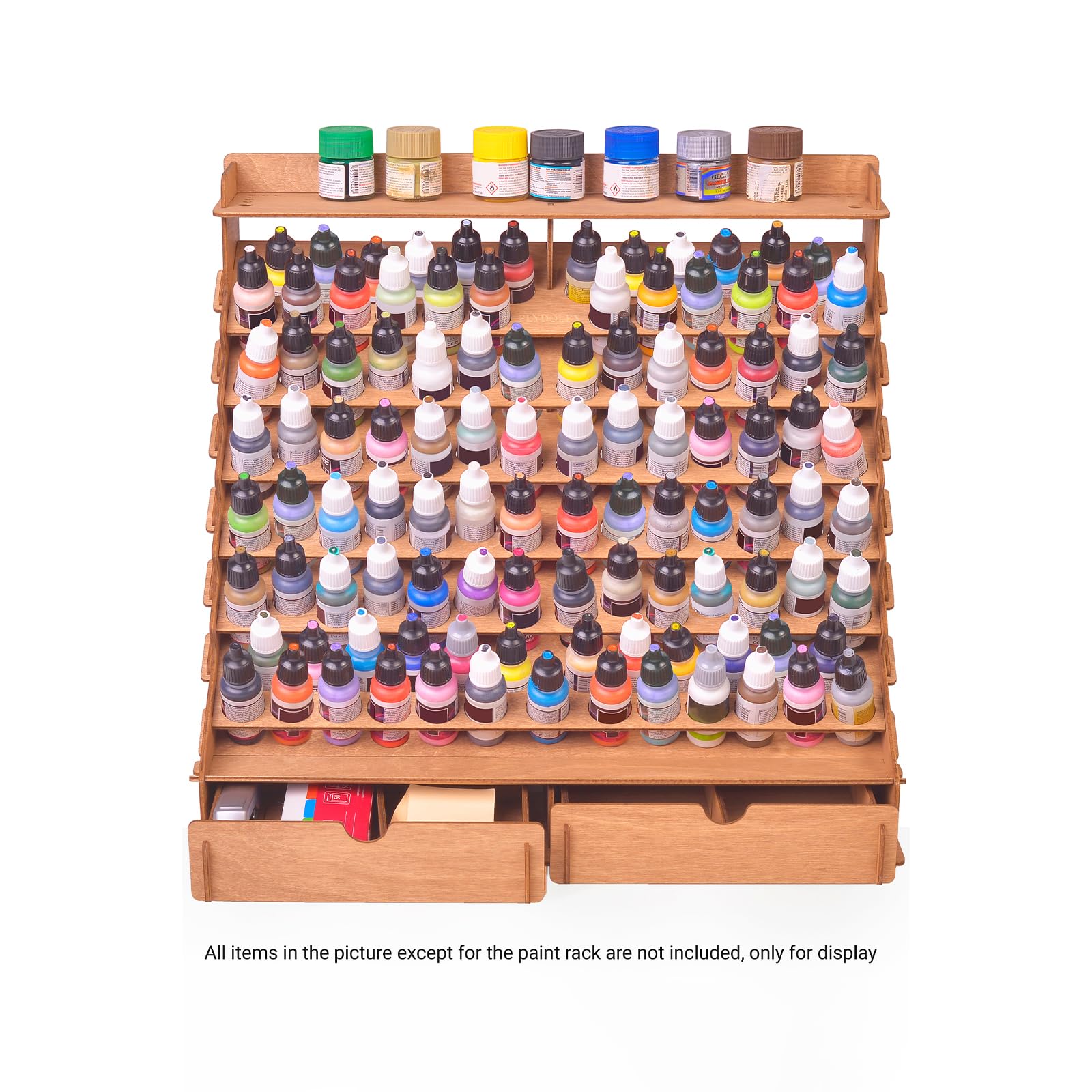 105 Bottle & 14 Brush Paint Organizer with 6 Mini Stands - Miniature Paint Storage for Artists & Hobbyists - Perfect for Warhammer, D&D, Model Kits & Craft Projects
