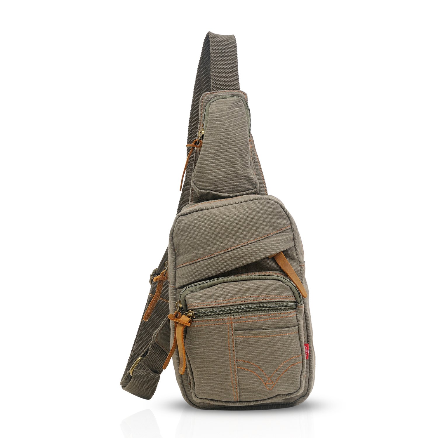 Vintage Canvas Sling Bag for Men & Women - Army Green Crossbody Chest Shoulder Backpack - Perfect for Travel, Hiking, and Everyday Use