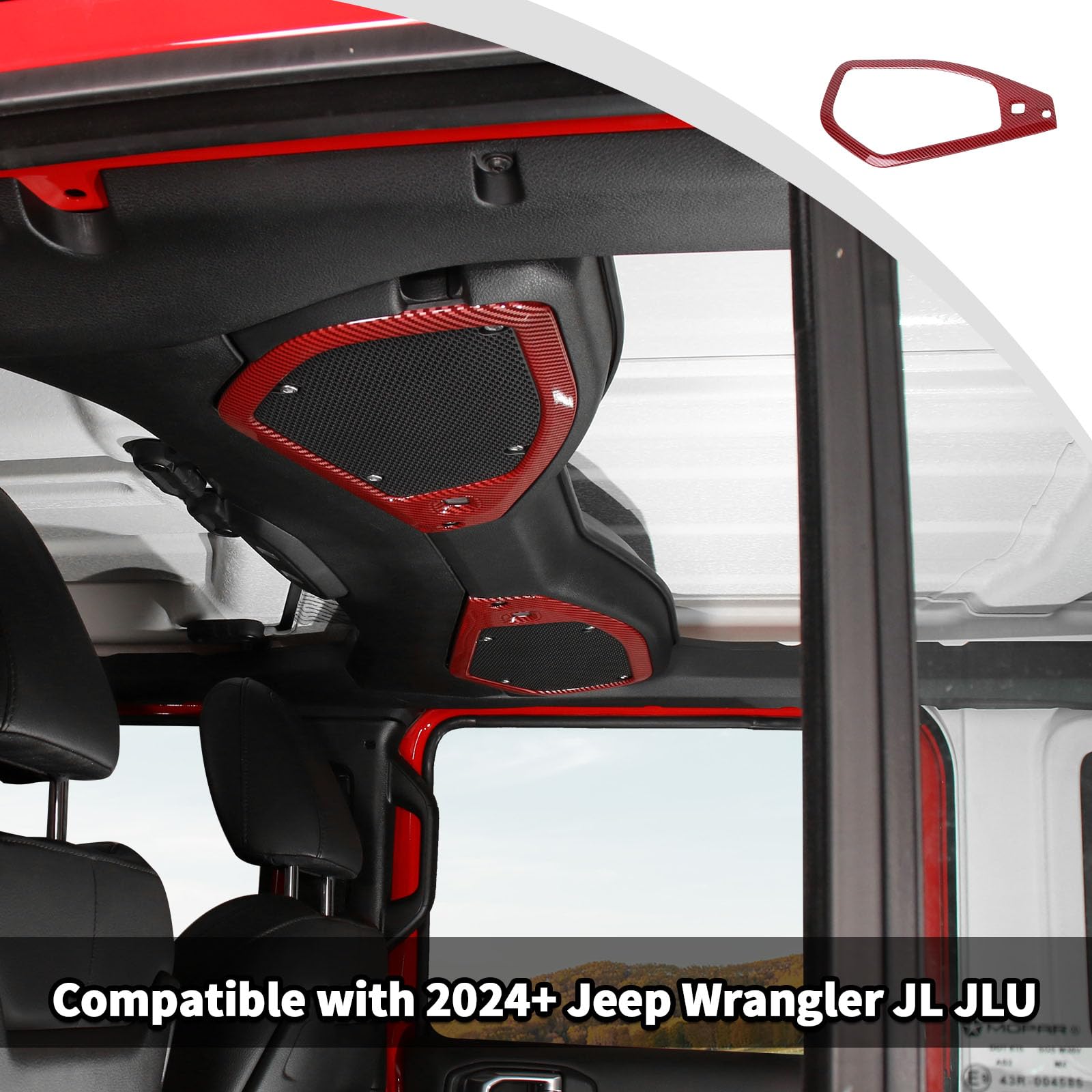 2024-2025 Jeep Wrangler JL/JLU & Gladiator JT Speaker Audio Trim & A-Pillar Cover - ABS Red Carbon Fiber 4-Piece Set - Upgrade Interior for Enhanced Sound & Style