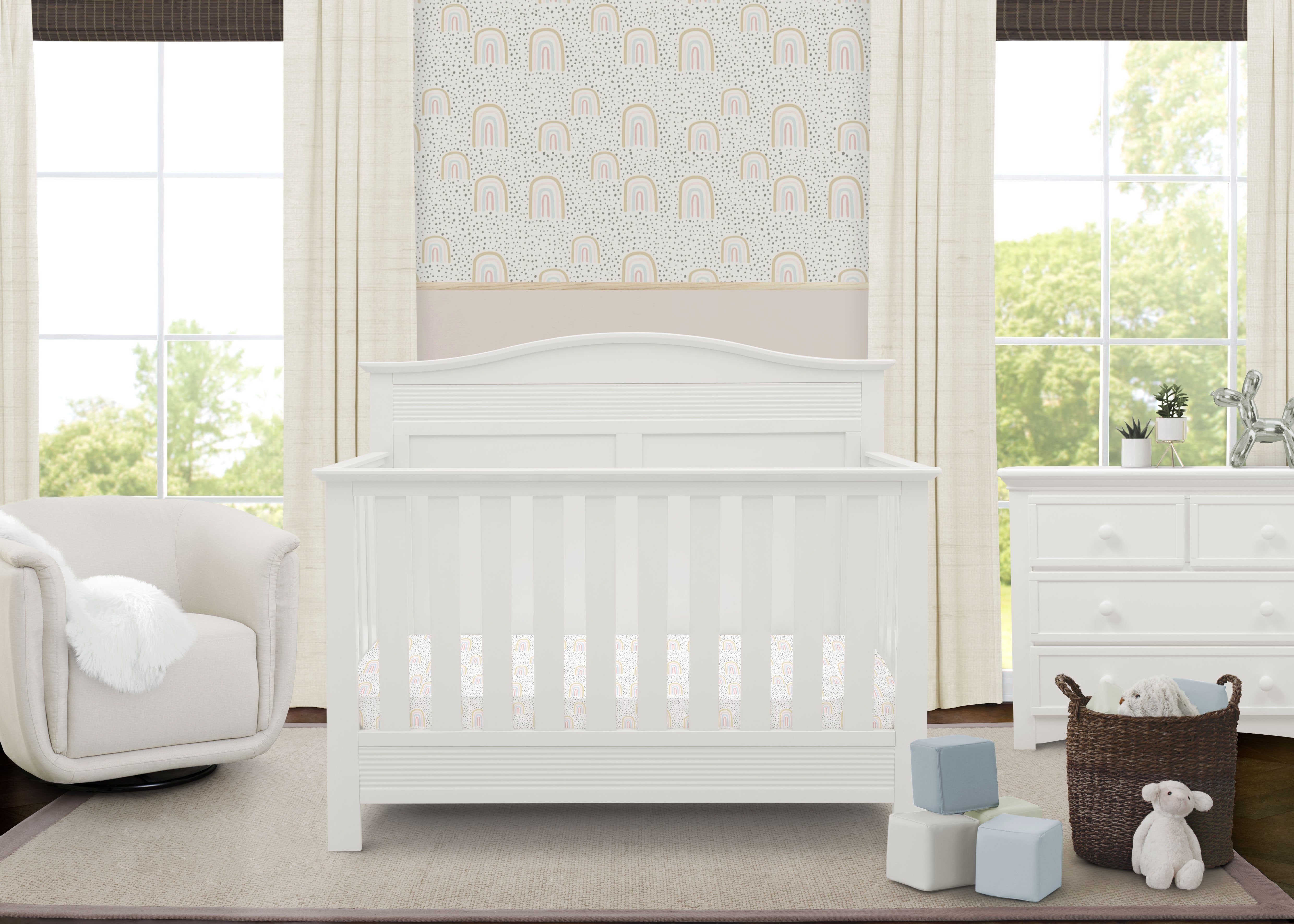 Barrett 4-in-1 Convertible Baby Crib - White Nursery Furniture for Newborn to Toddler | Perfect for Modern Nursery, Bedroom & Daycare