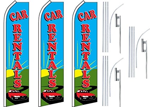 3 Pack Swooper Flutter Feather Flags with 3 Poles & Ground Spikes - Vibrant Blue, Red, Green for Car Rentals, Outdoor Events, and Business Promotions