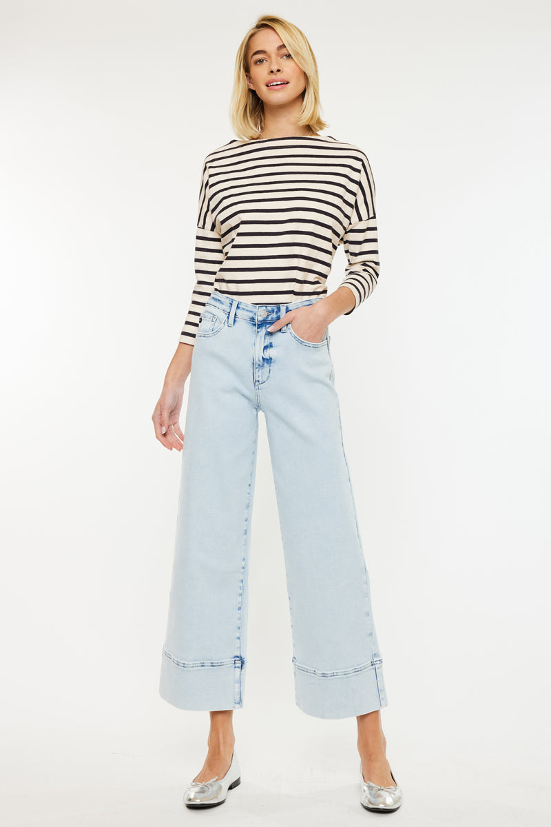 Kassie Essentials High Waist Cropped Wide Leg Jeans for Women - Trendy Distressed Denim Pants for Casual Outfits & Street Style Fashion
