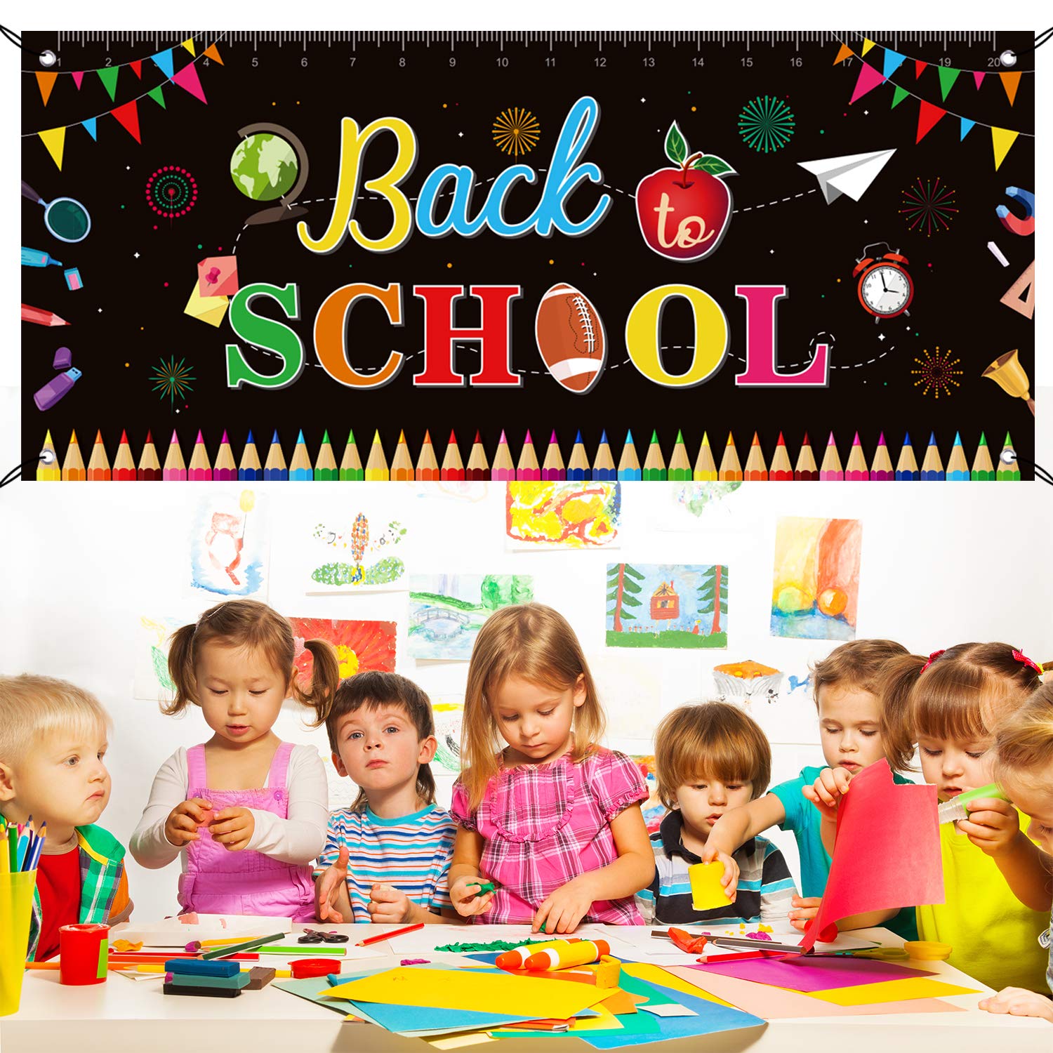 FEPITO Large Welcome Back to School Banner - 70.87 x 31.5 Inch First Day of School Fabric Banner for Teachers, Classroom & Office Decor - Perfect for Back to School Parties, Bulletin Boards & Wall Decorations