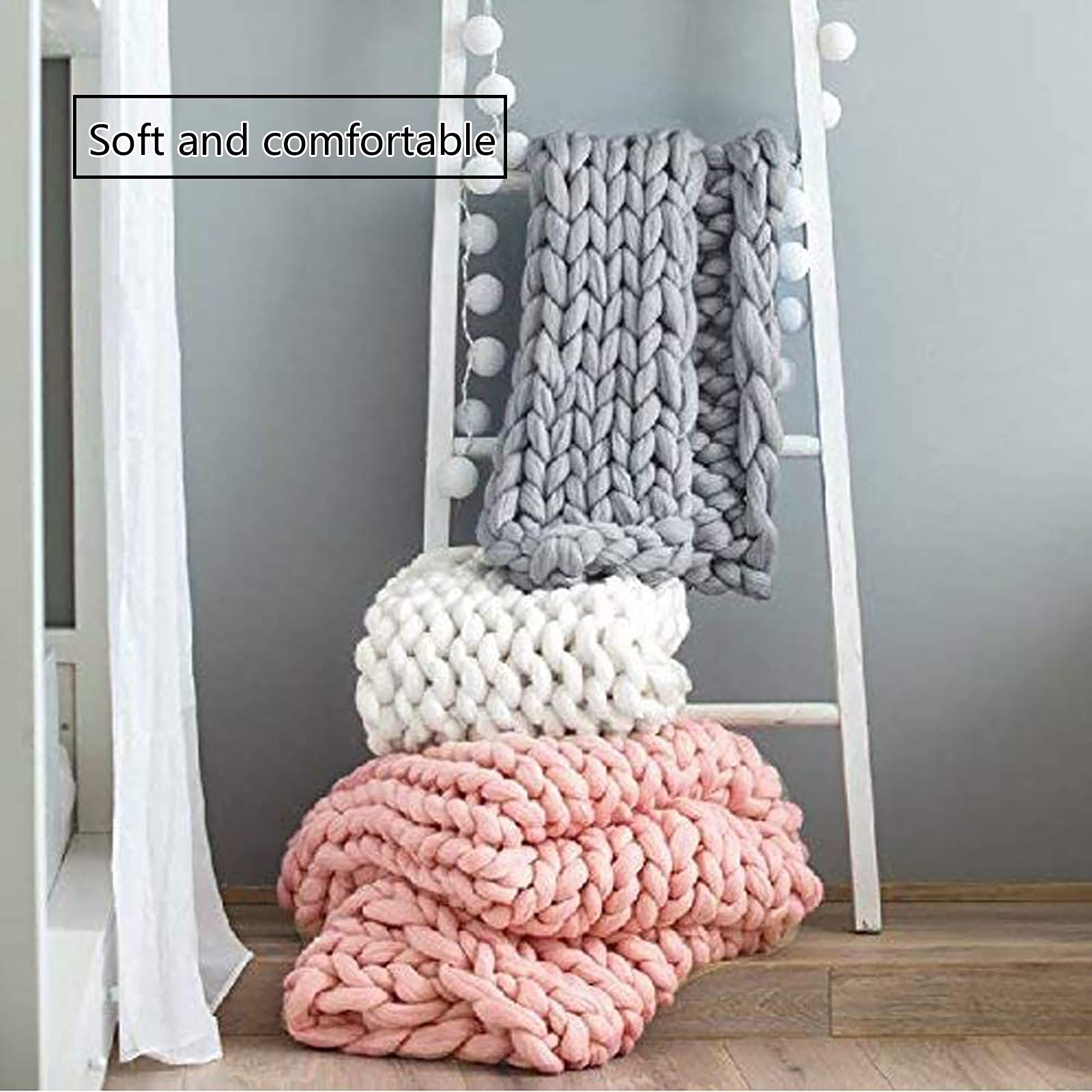 Chunky Knit Blanket - Handmade Cozy Throw Blanket in Natural Pink (100x120cm) for Bedroom, Living Room, Yoga & Home Decor - Soft Warm Knitted Blanket Perfect for Cuddling, Relaxing and Stylish Interior Design