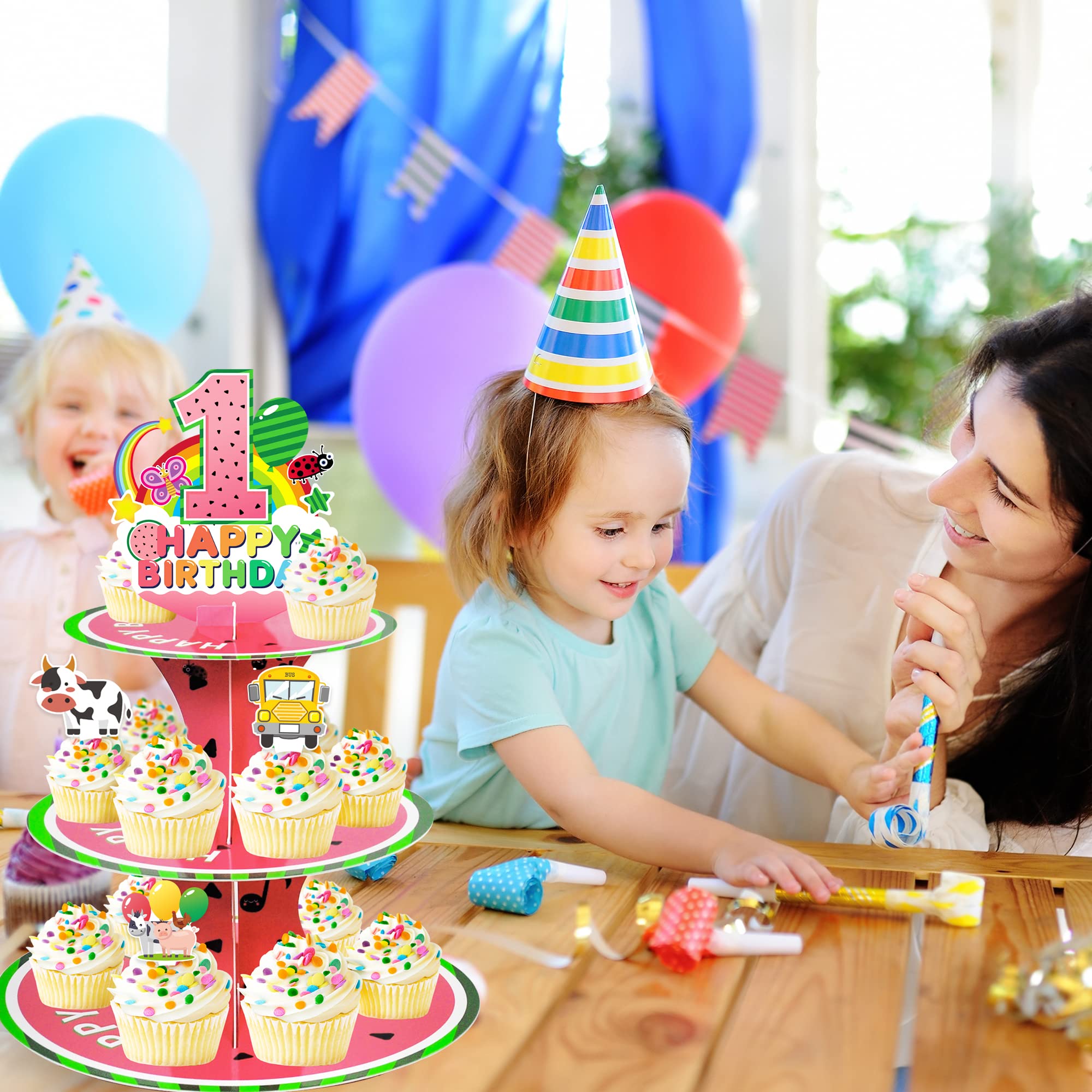 Watermelon Party Supplies Cupcake Stand - 1st Birthday Cake Stand for Kids, Baby Shower & Coco Themed Party Decorations | Perfect for Summer Parties, Kids Birthday Celebrations & Baby Showers