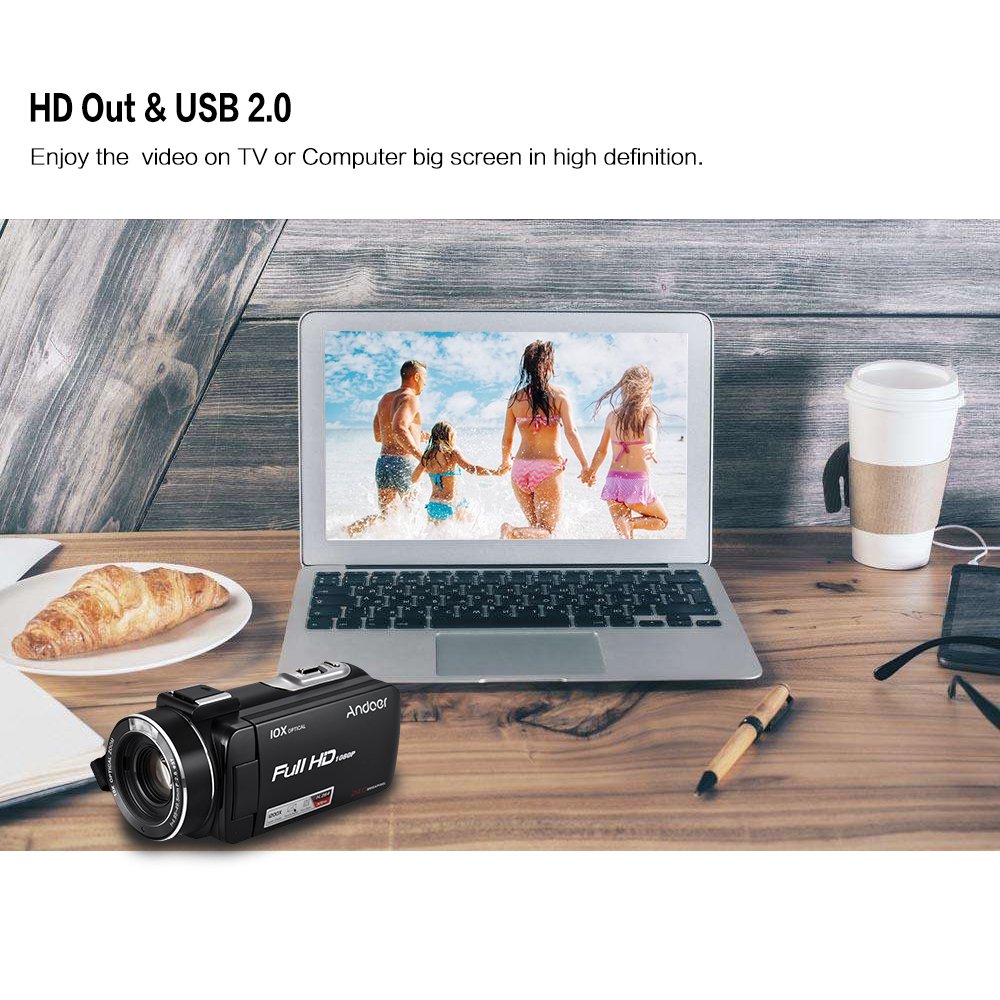 Andoer 1080P HD 24MP Digital Video Camera Camcorder with 0.39X Wide Angle Lens & Macro Lens, 3
