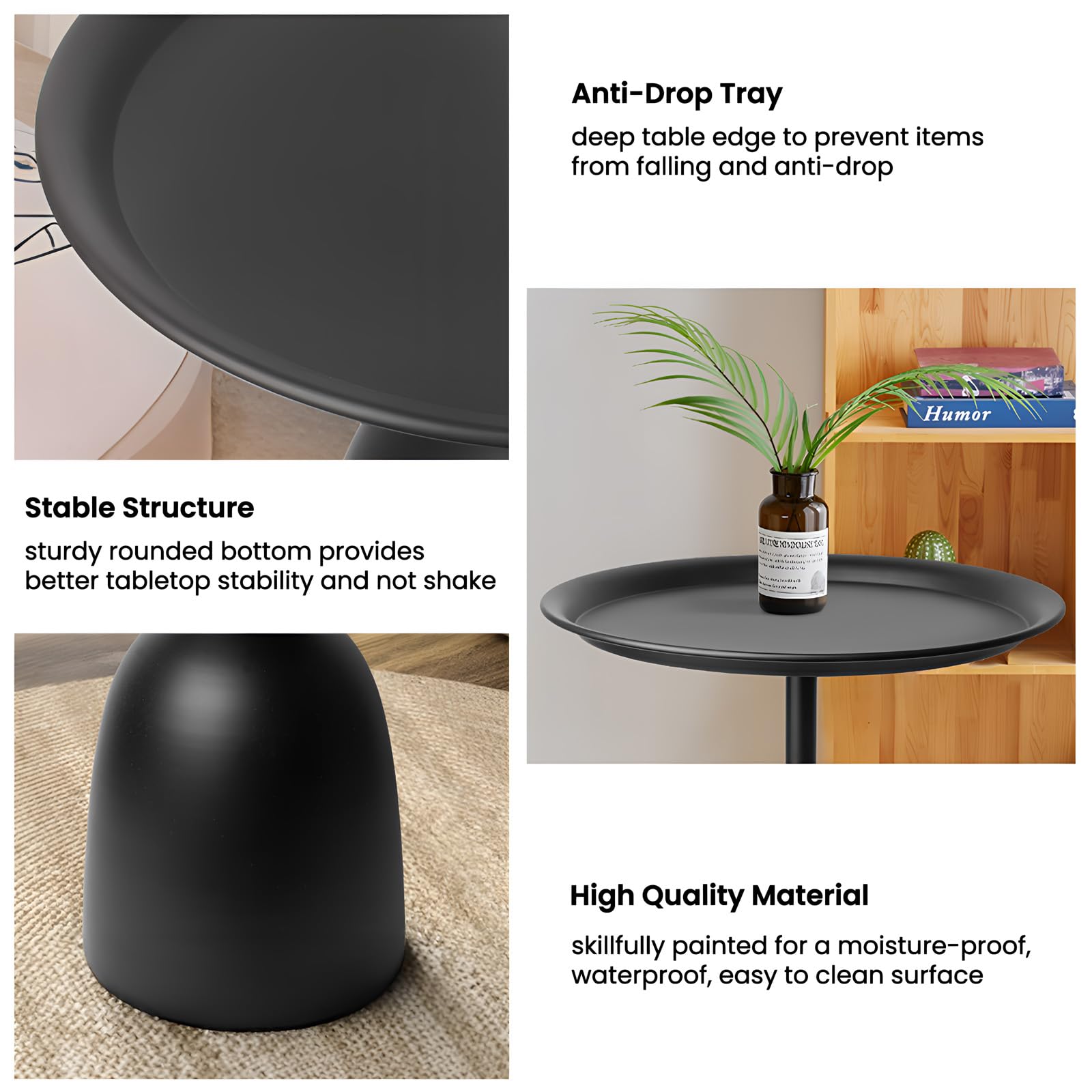 Loopo Modern Lightweight Nesting Side Tables Set of 2 - Round End & Coffee Tables with Metal Pedestal Design for Living Room, Bedroom & Office - Matt Black Home Decor Accent for Small Spaces & Modern Interiors