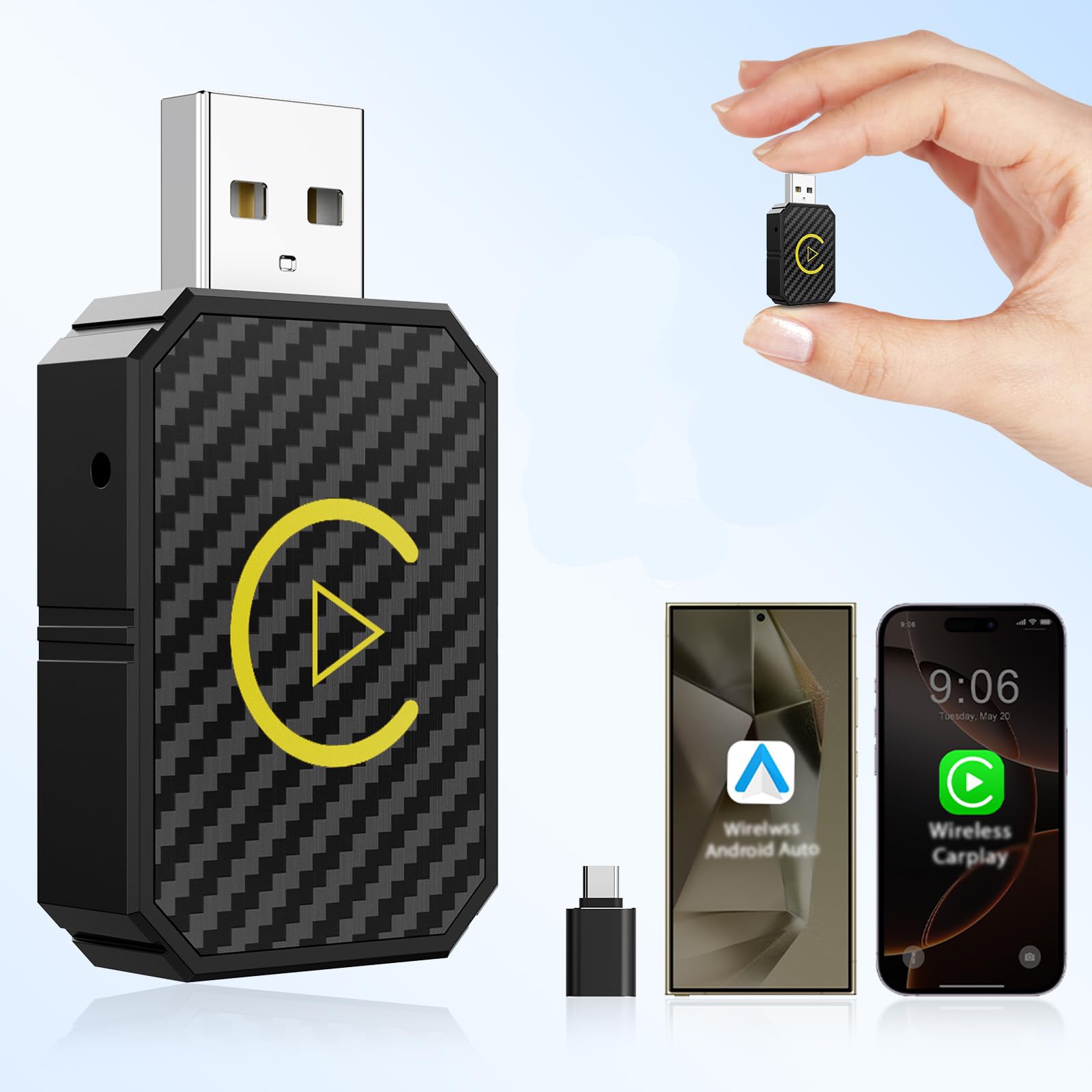 2024 Wireless CarPlay & Android Auto Adapter - Mini Plug & Play USB/USB-C Dongle for iPhone & Android - Convert Wired to Wireless CarPlay in Cars 2016+ with Low Latency - Perfect for Commuting, Road Trips & Hands-Free Driving