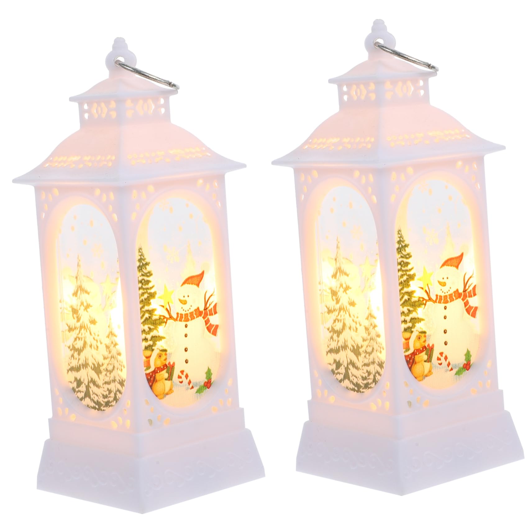 2 Pack LED Christmas Candle Lanterns - Battery Operated Snowman Decor with Warm White Lights, Hanging/Tabletop Holiday Decor for Home, Party, Xmas Tree & Winter Decoration