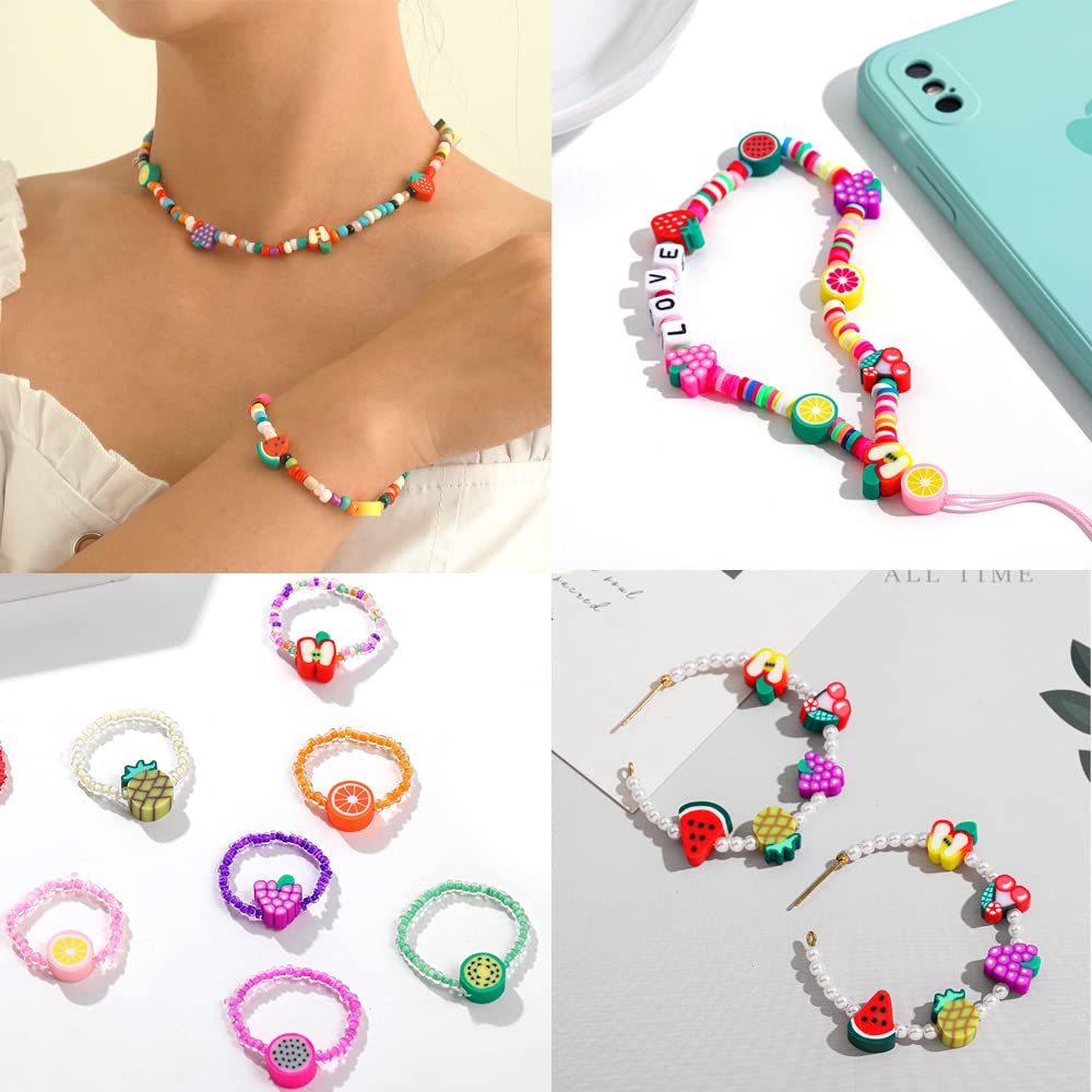 KitBeads 150pcs Colorful Polymer Clay Fruit Beads - Strawberry, Banana, Orange Spacer Beads for DIY Jewelry Making | Perfect for Necklaces, Bracelets, Earrings & Craft Projects