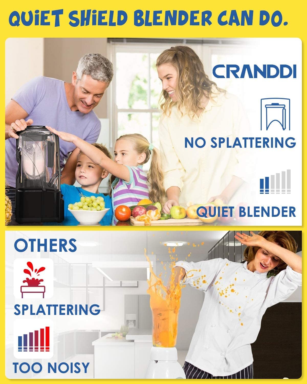 CRANDDI 2200W Commercial Quiet Blender - BPA-Free 80oz Pitcher, 15-Speed & Pulse Control - Professional Countertop Blender for Smoothies, Shakes, Ice Crushing - Ideal for Restaurants, Cafes & Home Kitchens (K90 Black)