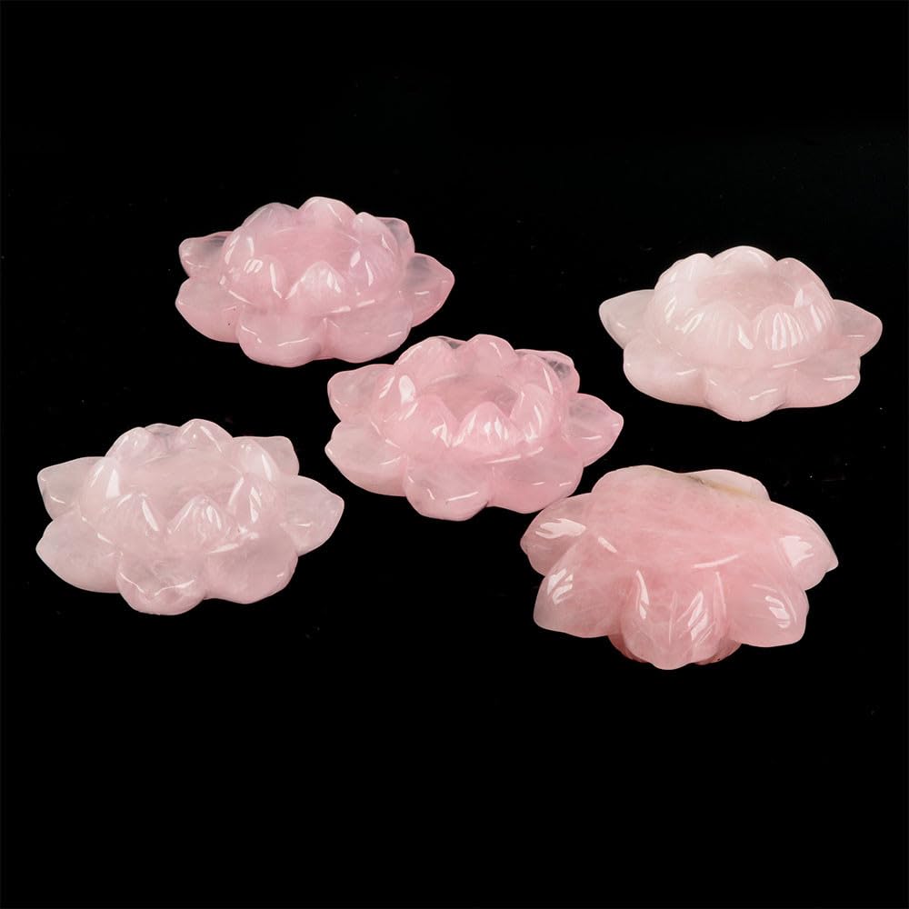 Hand-Carved Rose Quartz Gemstone Lotus Flower Crystal Ball Stand - Healing Stone for Meditation, Yoga & Home Decor
