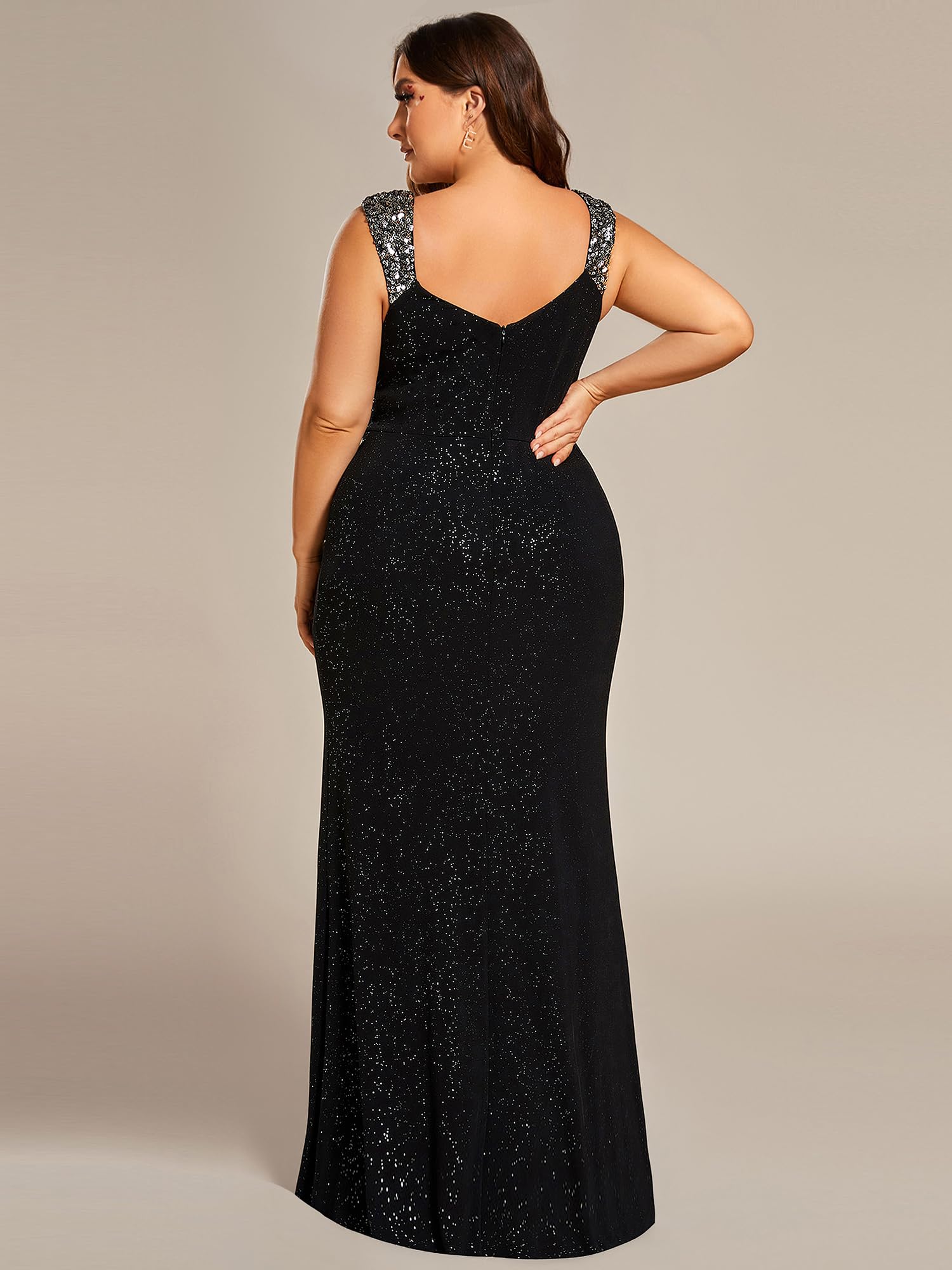 Ever-Pretty Plus Size Glitter V-Neck High Slit Bodycon Evening Dress for Women - Formal Gown for Curvy Ladies 01888-DA | Perfect for Prom, Homecoming, Cocktail Parties & Special Occasions