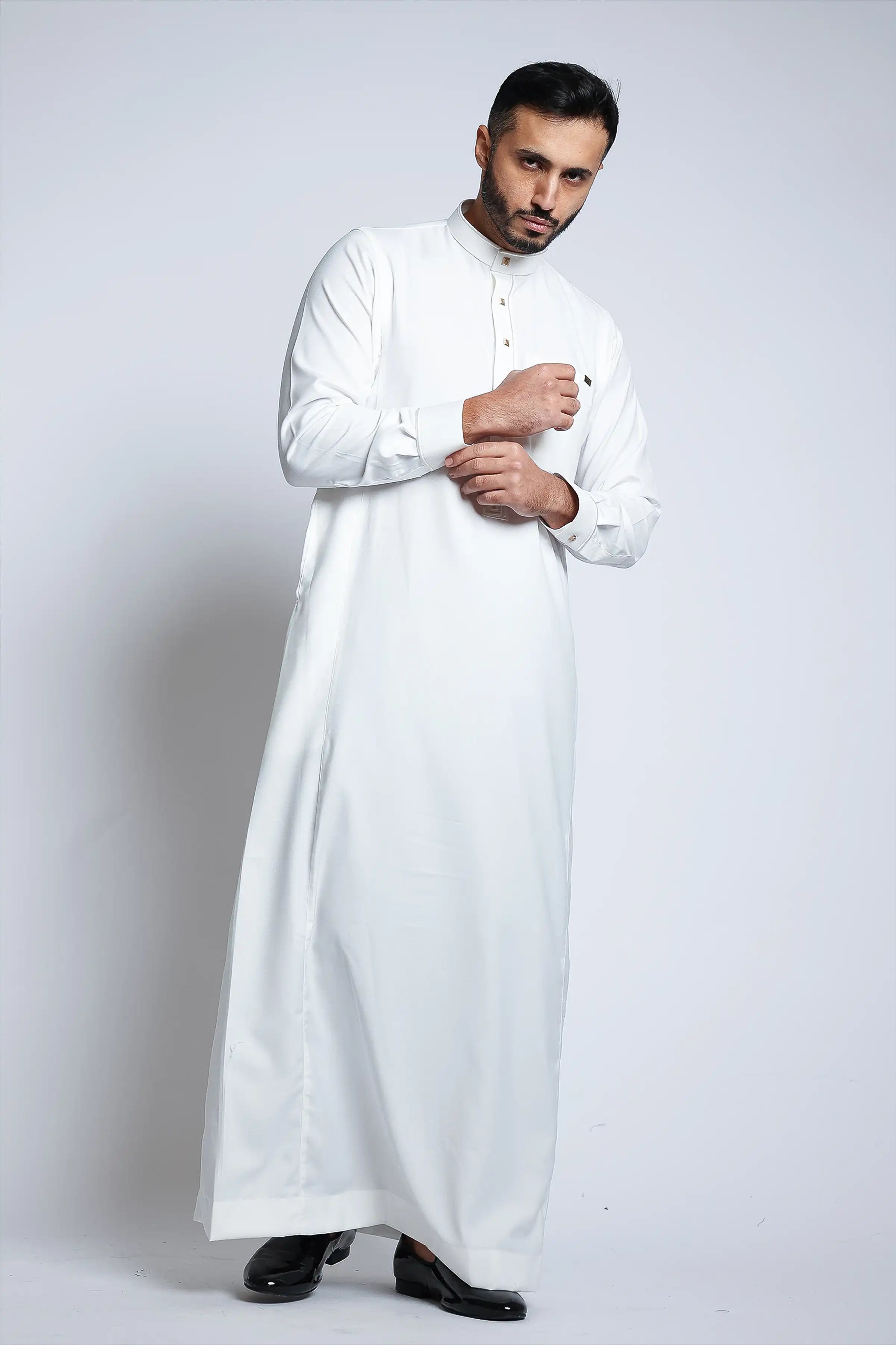 Premium J132 Cream Embroidered Thobe for Men - Traditional Islamic Robe for Eid, Ramadan & Special Occasions
