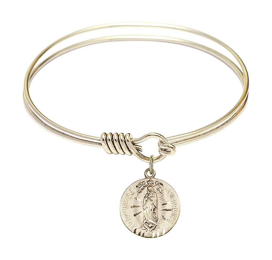 F A Dumont 6.25 Inch Round Eye Hook Bangle Bracelet with Our Lady of Guadalupe Charm - Elegant Religious Jewelry for Women, Perfect for Church, Gifts & Everyday Wear