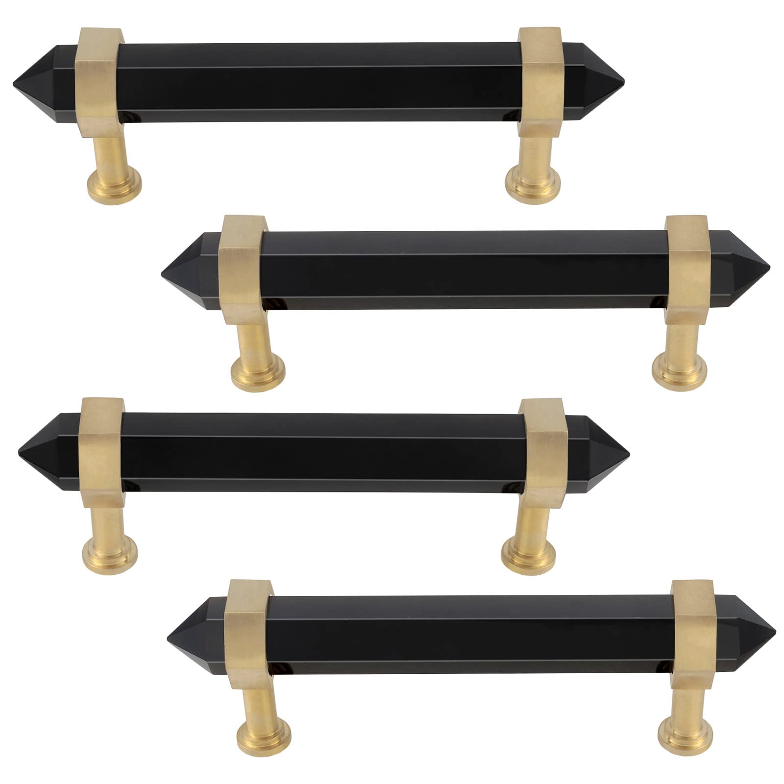 Brushed Brass & Black Obsidian Double Crystal Points Drawer Pulls - Elegant Cabinet Handles & Door Knobs for Dresser, Cupboard, Kitchen Decor - Perfect for Modern Home & Office Furniture Upgrade